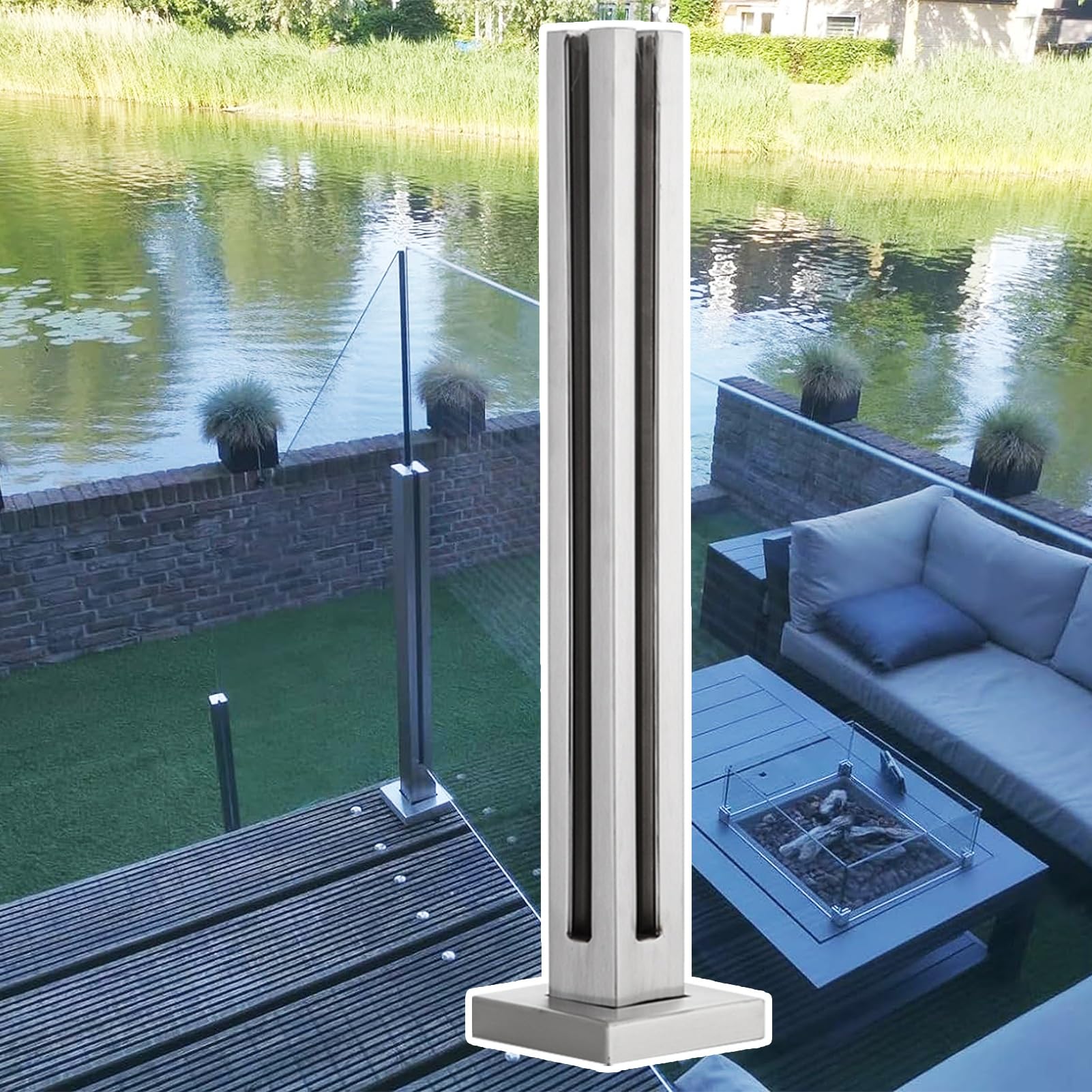 Ringhiera in Vetro Kit Balaustra in Vetro per Piattaforme di Scale, Balaustre per Esterni con Viti e Basi, Vetro Quadrato Ringhiera Spigot Post Pannelli di Vetro Morsetti ( Color : Silver-Corner Post