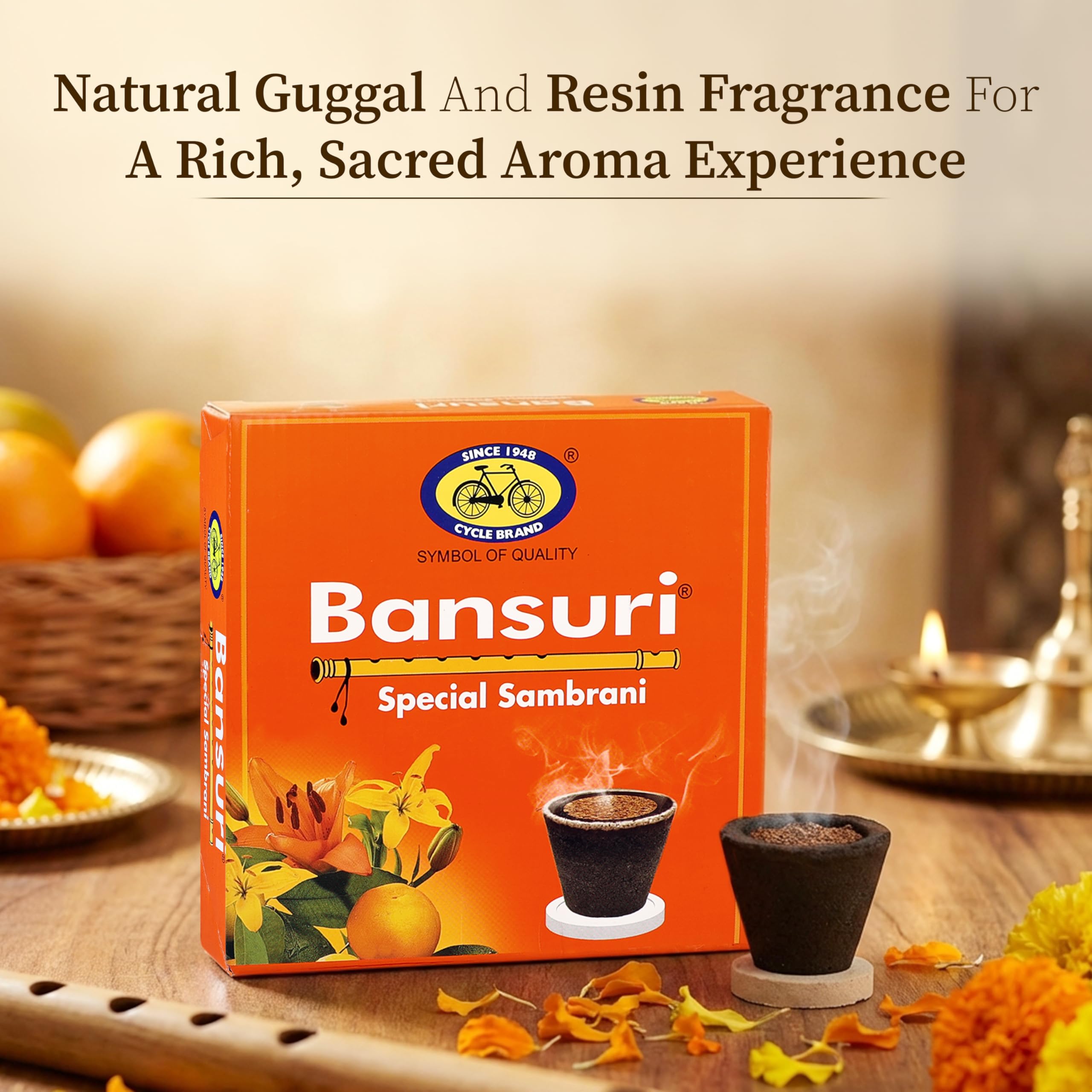Cycle Pure Bansuri Cup Sambrani Pack of 4 Havan Cup (48 Nos) | Natural Guggul Fragrance Dhoop Cup| Havan Cups for Puja | Sambrani Dhoopam for Home, Meditation 1