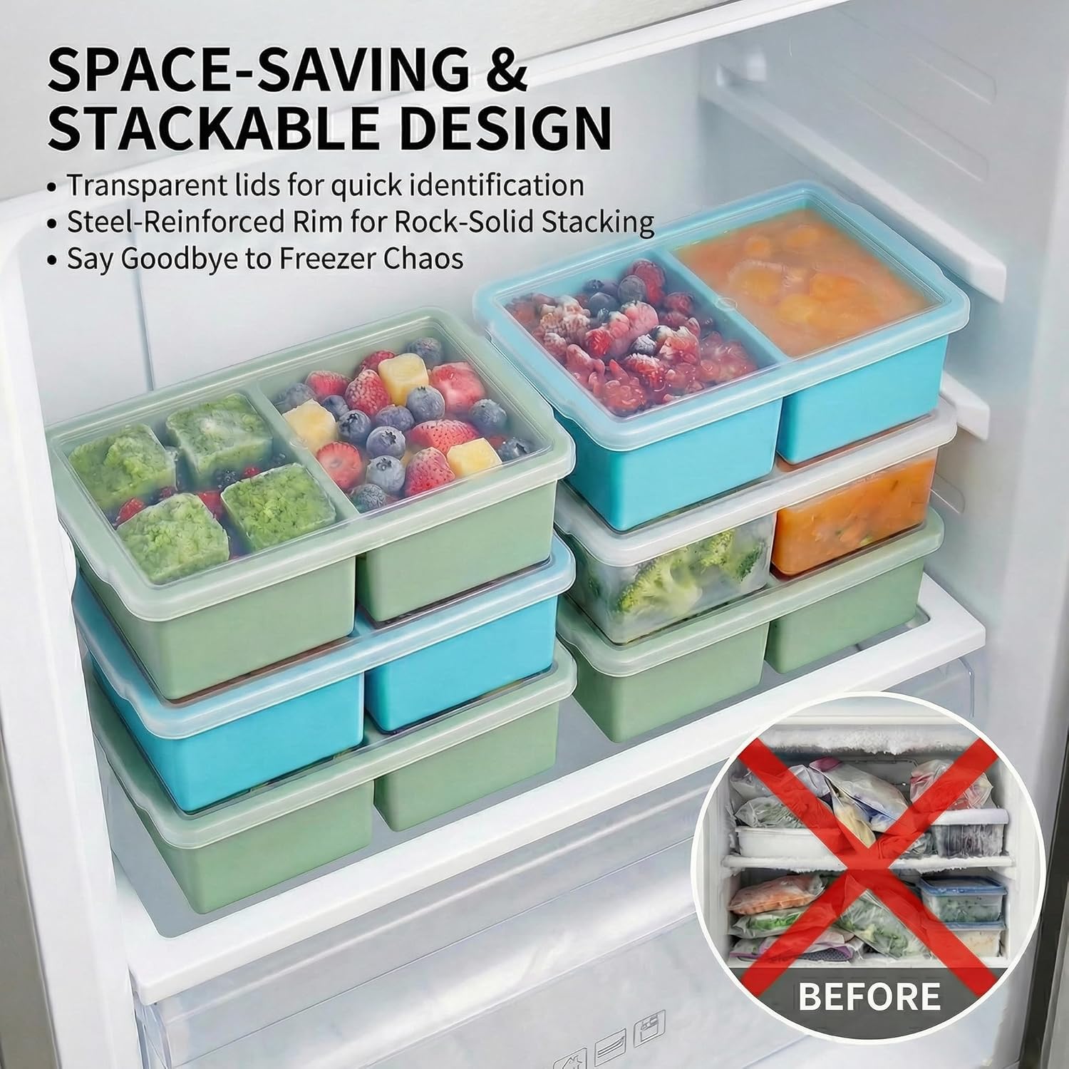 4-Pack Silicone Freezer Tray with Lid, 2 Cup Soup Molds with Steel Frame, Leakproof Meal Prep Containers for Food Storage, Dishwasher & Oven Safe, Airtight Portioning, Food Grade, Professional