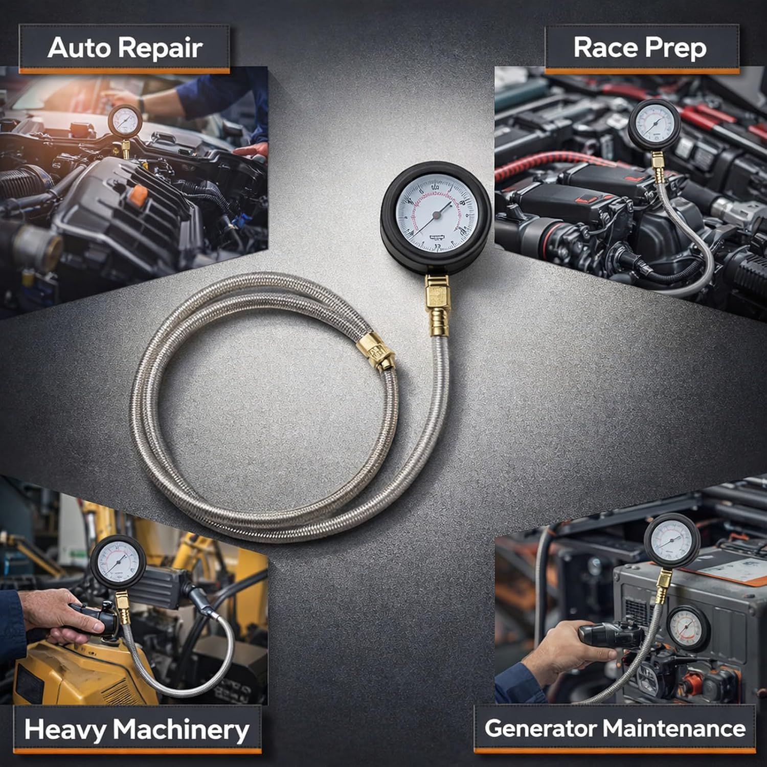 Oil Pressure Tester Kit, Universal Fuel Injection Pump Diagnostic Tool with Multiple Adapters, Metal and ABS Construction - High Performance, Reliable Testing, Easy to Carry for