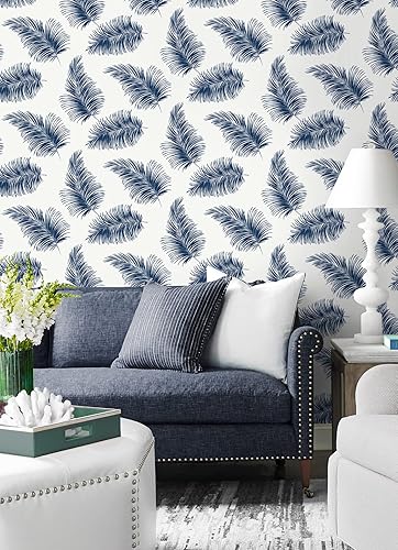 Miniatura 2 de Luxe Haven - Papel tapiz para despegar y pegar con palmera (blanco y azul marino)