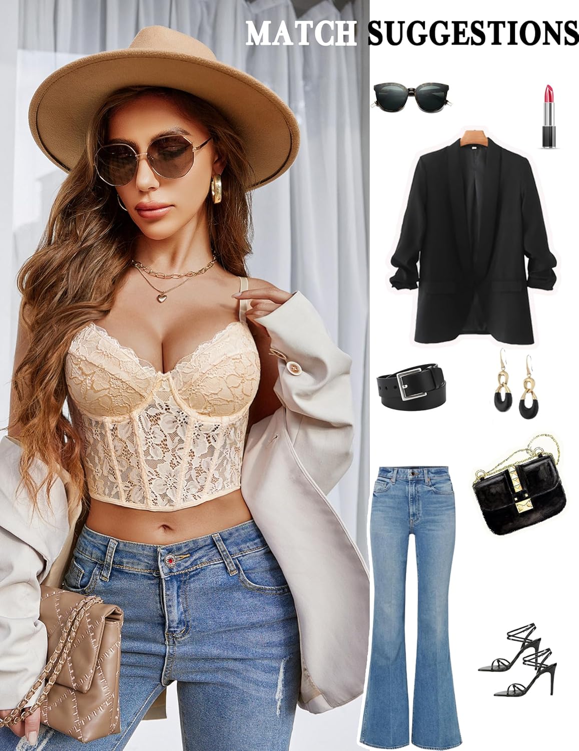 Avidlove Lace Bralette for Women V Neck Bustier Corset Tops with Underwired Racerback Adjustable Strap Crop Top - Image 5