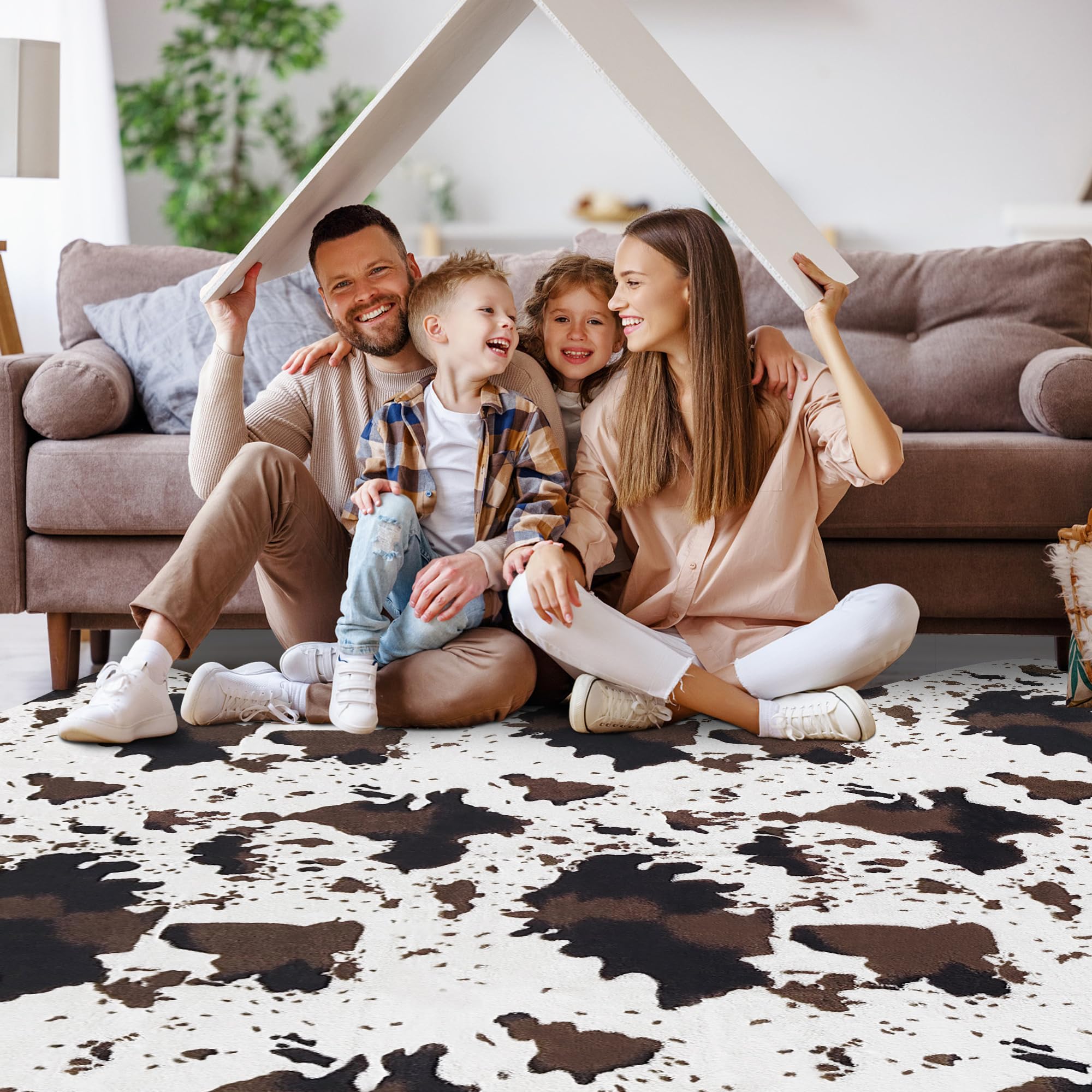 Tappeto con stampa di mucca, grande, in finta pelle di mucca, per camera da letto, soggiorno, cameretta dei bambini, decorazione per la casa occidentale, tappeto in pelle di mucca, marrone e
