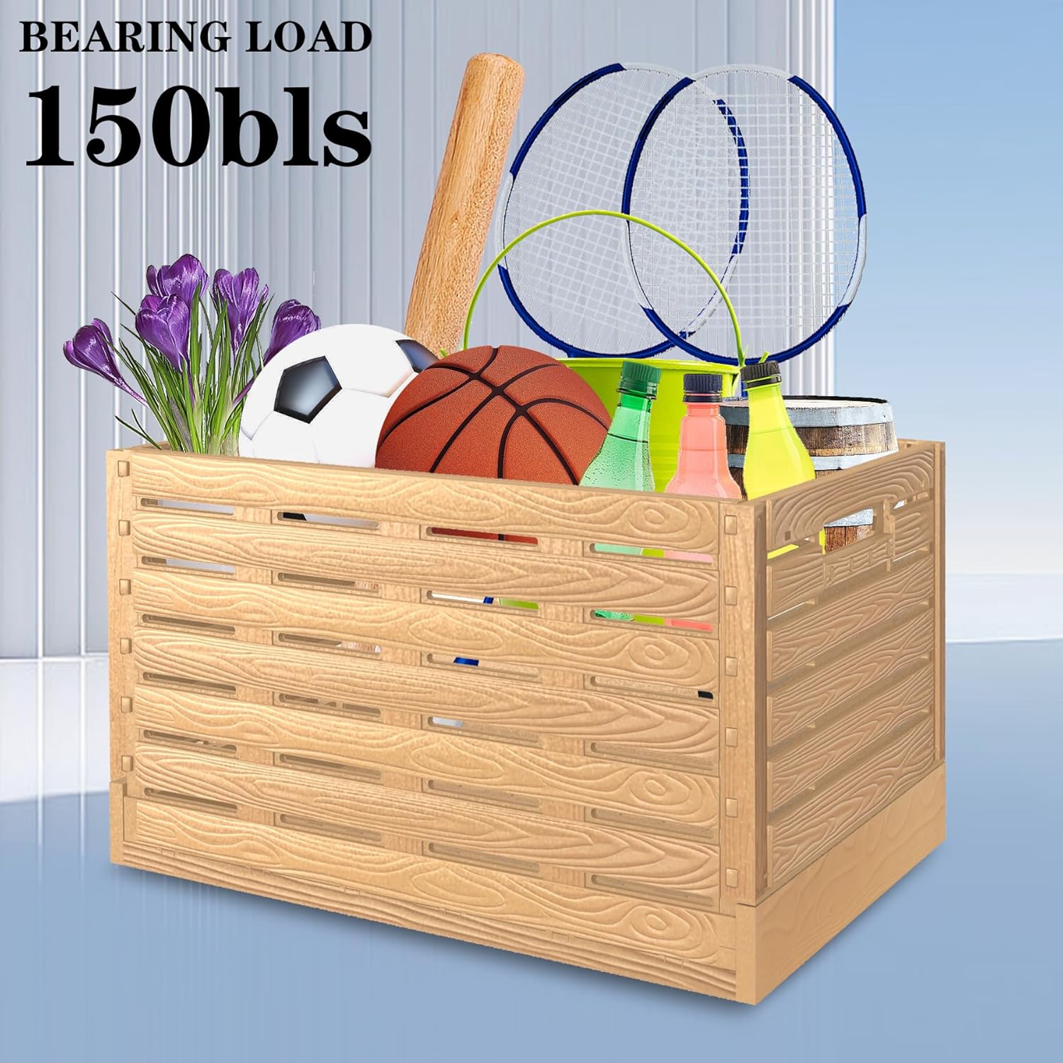 Collapsible Storage Bins, 23x15 Inches Plastic Stackable Utility Crates with Handles, Large Folding Containers Dolly Folding Baskets for Farm Home Office Organizing Tools, Books, Food, Drinks