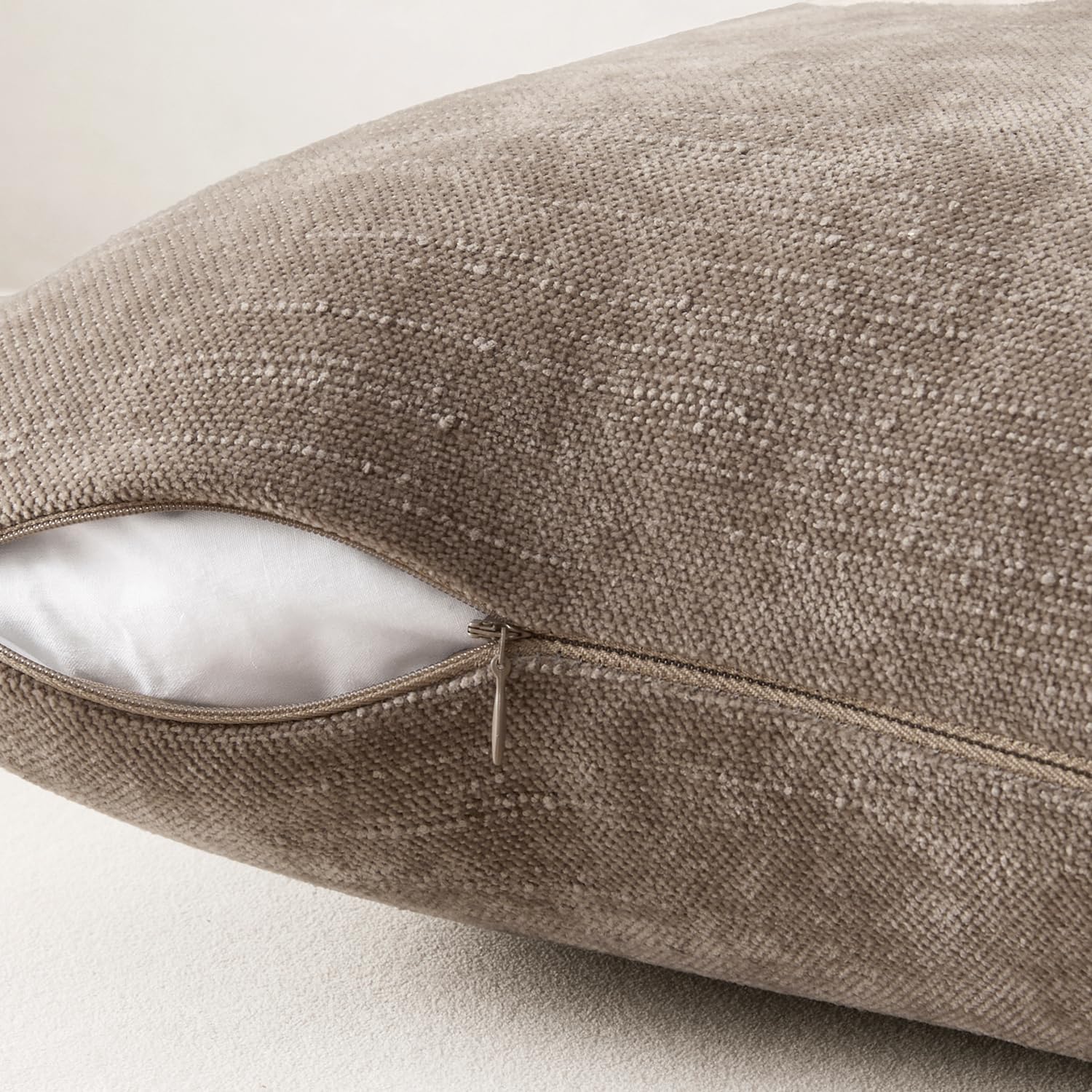 ANRODUO Pack of 2 Decorative Textured Throw Pillow Covers Soft Taupe Grey Square Accent Solid Chenille Cushion Cover Cozy Farmhouse Pillow Case for Couch Sofa Bedroom Living Room Home Decor 18x18 Inch - Image 6