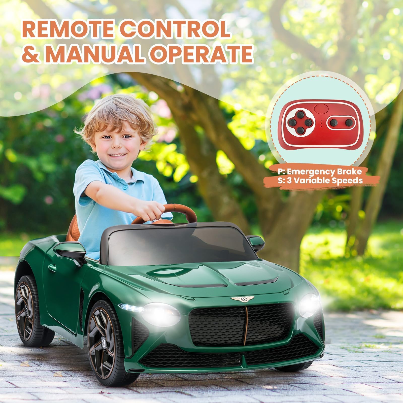 GarveeTech Lizenziertes Luxusauto Bacalar Kinder Elektroauto 12V – Mit Fernbedienung, LED-Lichter, Musik, Hupe, Scherentüren, Federung, 3 Geschwindigkeiten – Sicheres Elektroauto für Jungen & Mädchen