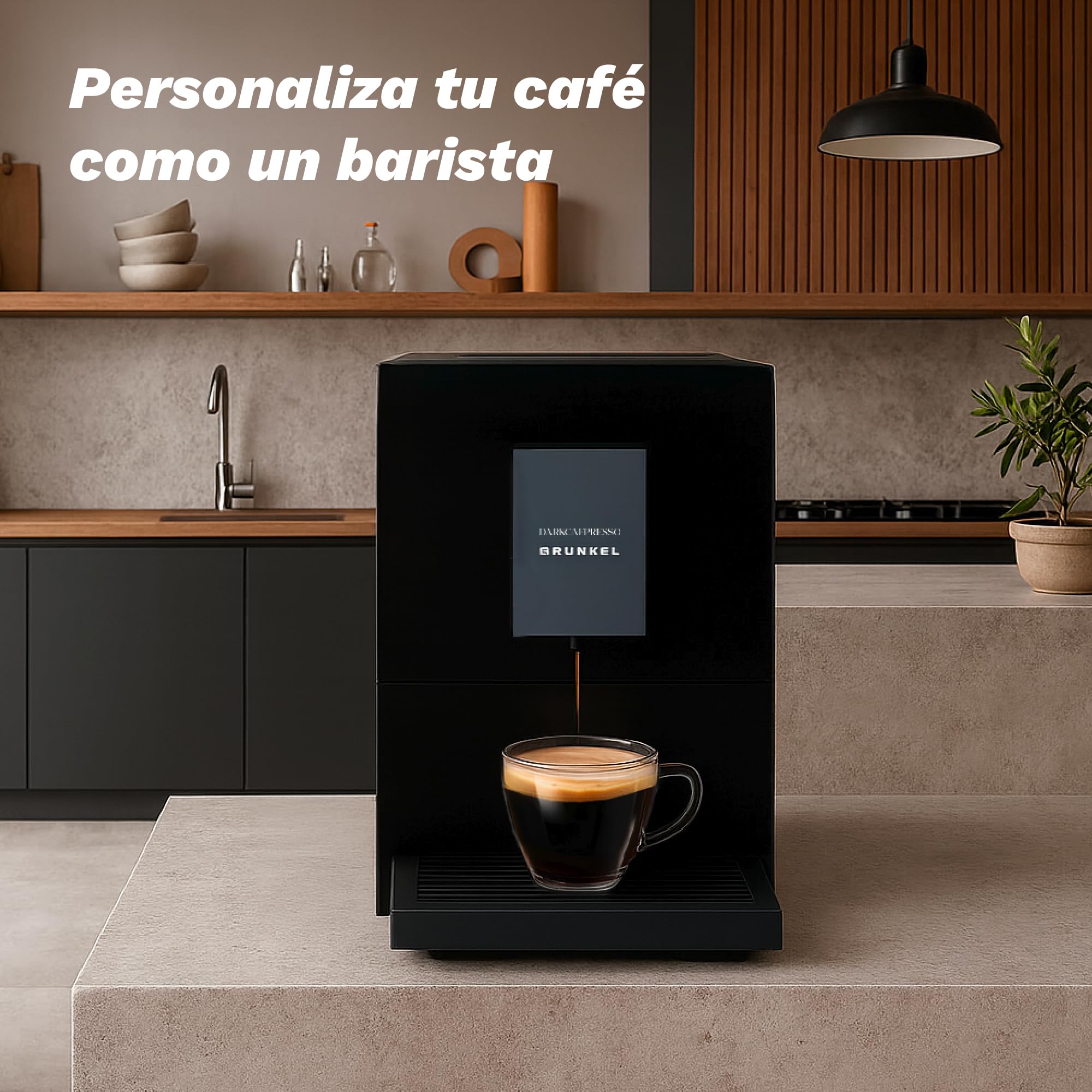Grunkel DARKCAFPRESSO, Cafetera Súper Automática, 20 Bares, 1,2L, Molinillo Desmontable, Pantalla Táctil