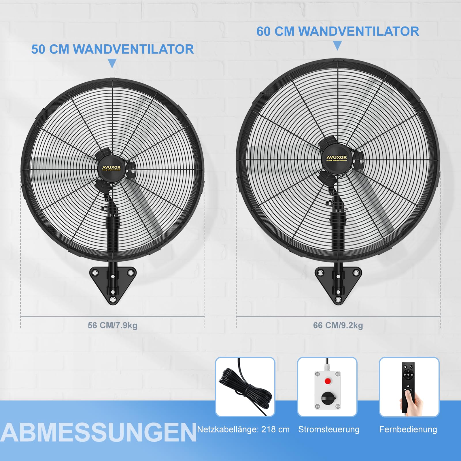 Industrieller Wandventilator Outdoor 60 cm mit Fernbedienung, BLDC Motor (bürstenlos), 90° Oszillation & 30° Neigung, 4 Stufen, wasserdichter Ventilator für Lager, Werkstatt Energiesparend