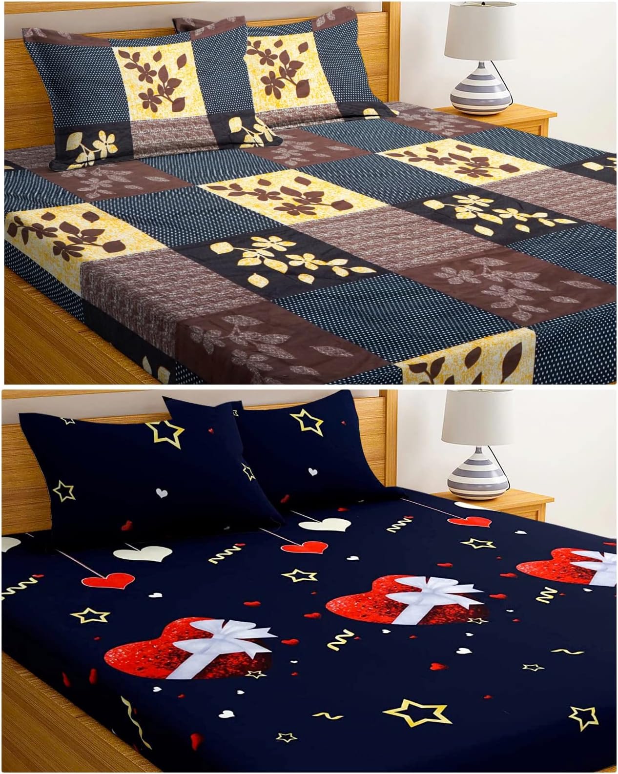 PLEDGE CREATIONS® 230 Thread Count Microfiber King Size Printed Double Bedsheet Pack of 2 Along with 4 Pillow Covers, Multicolor