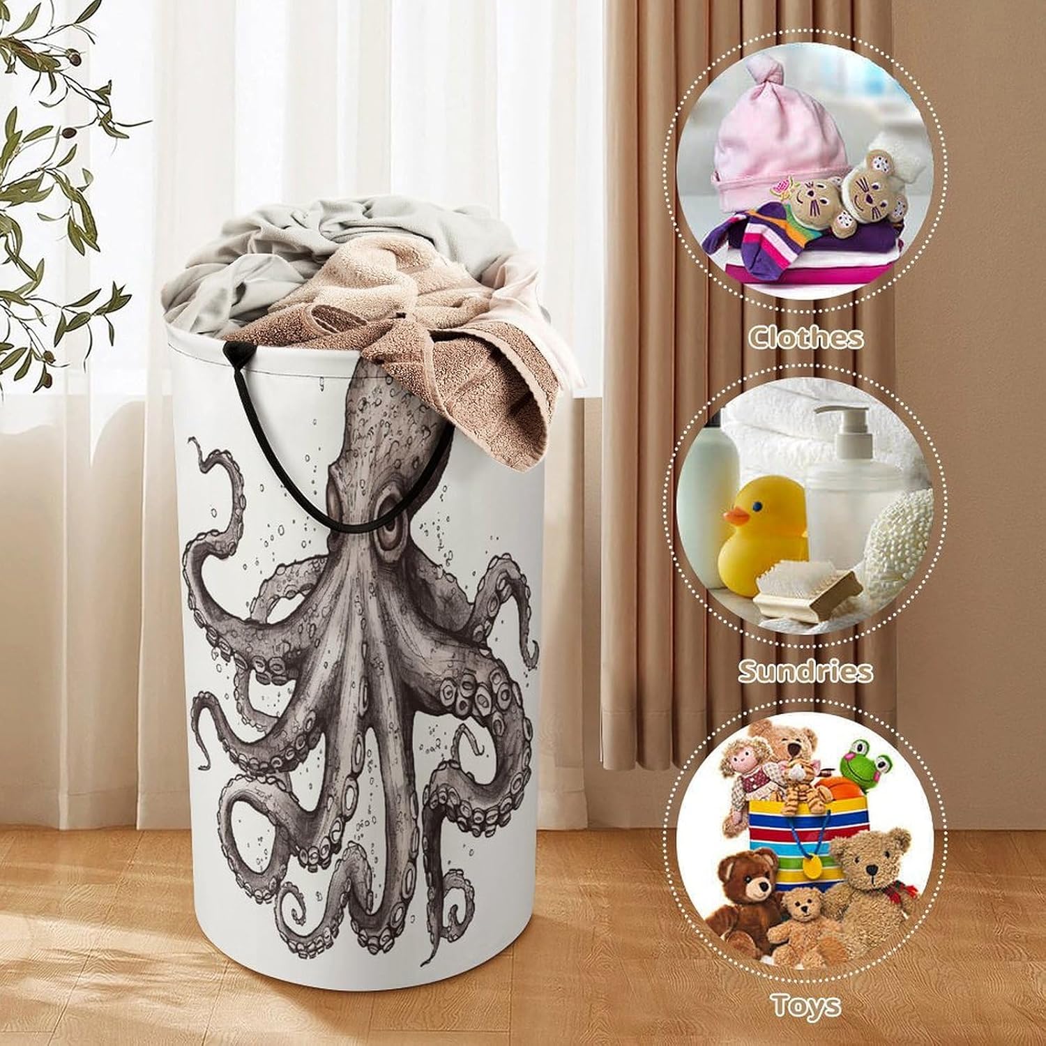 Octopus Laundry Hamper Large Collapsible Laundry Basket with Handles Waterproof Clothes Hamper Portable Dirty Clothes Basket for Bedroom Laundry Room Closet Bathroom