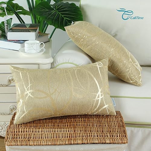 Miniatura 2 de CaliTime - Juego de 2 fundas de cojín para sofá, Fundas de revestimientos para cojín de sofá, decoración moderna para el hogar, diseño geométrico de