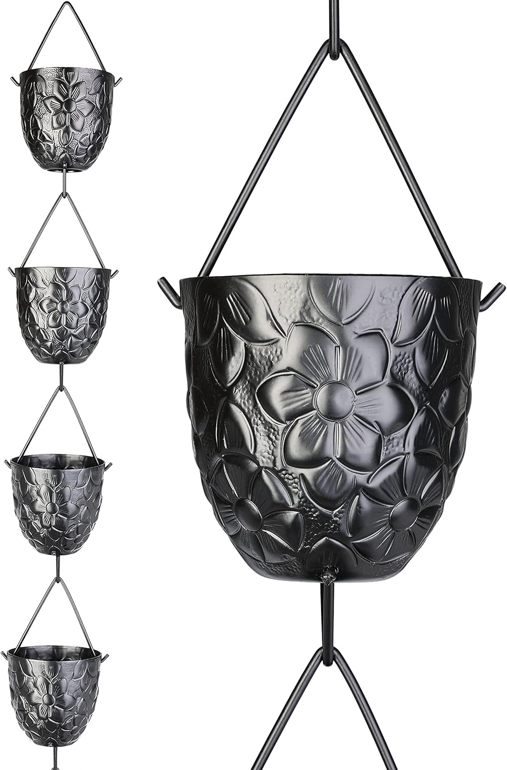 Rain Chains Pacific Embossed Flower Cup Rain Chain, 8.5