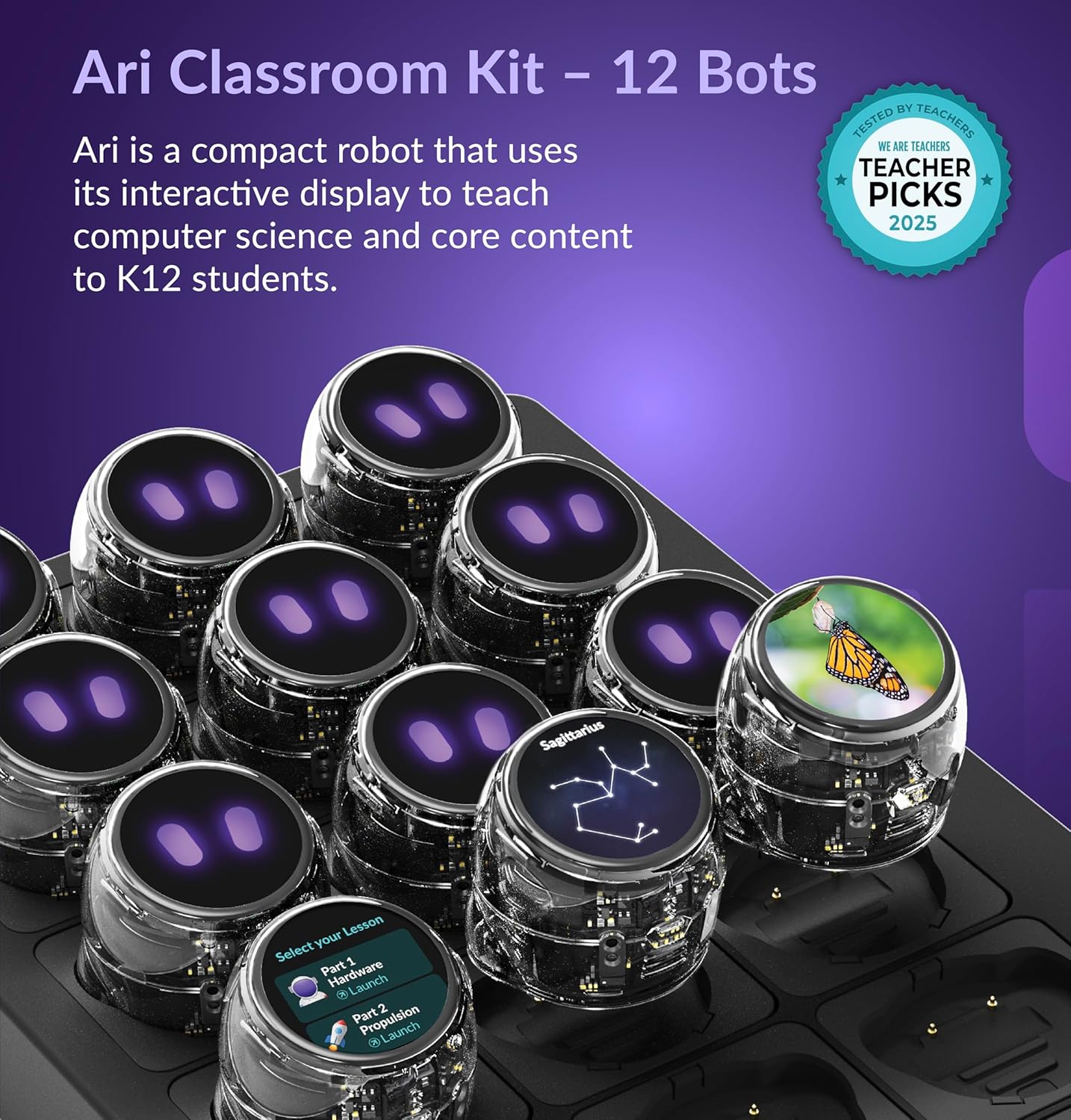 Ozobot Ari Classroom Kit (12 Bots) | Interactive Learning Robot with Touch Screen, ToF Sensor, Accelerometer, Gyroscope, and AI Integration | Hands-On STEM Education for Classrooms and Homeschool