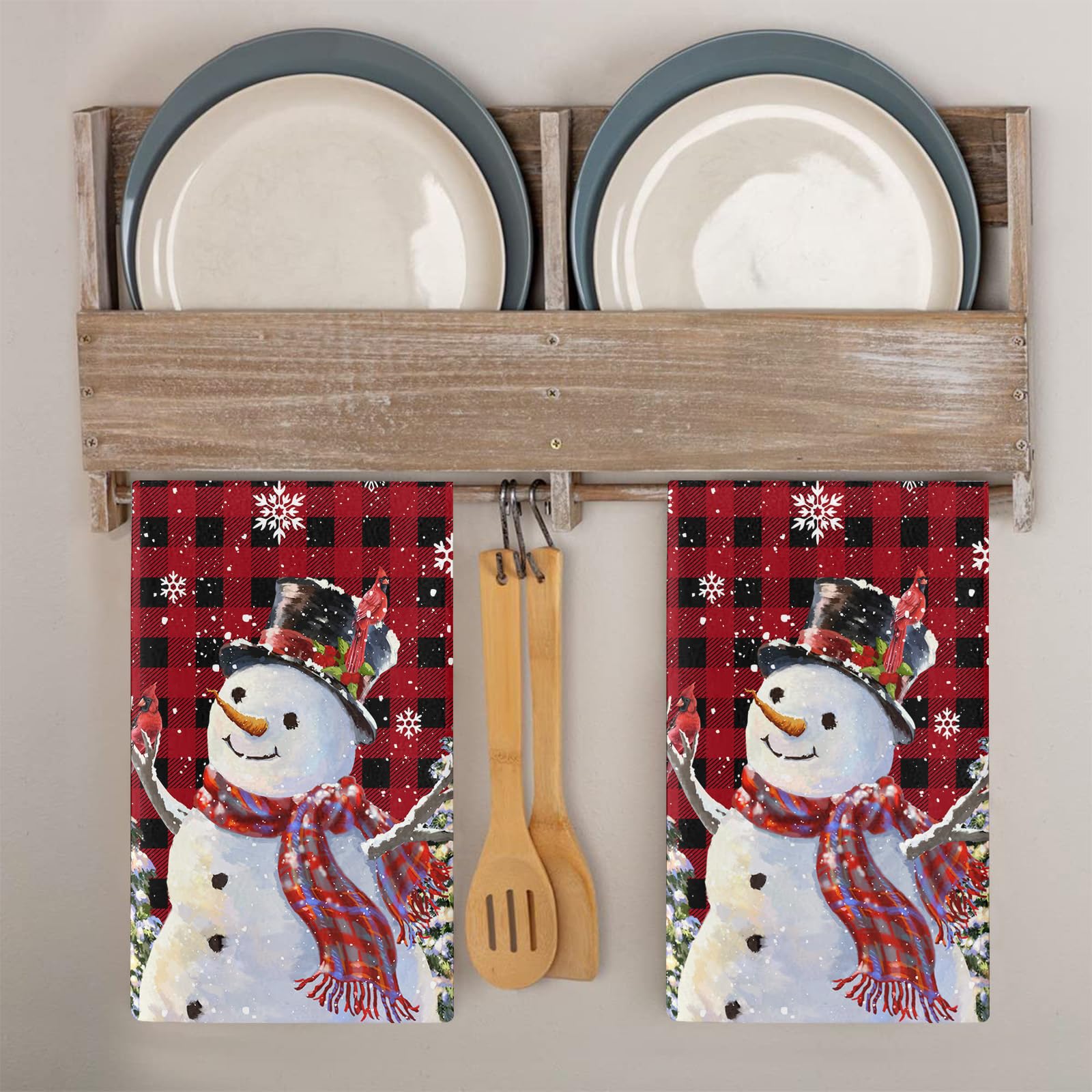 Trapos Cocina Rojo Muñeco De Nieve Paños de Cocina Suaves y Absorbentes Paños Cocina Reutilizables Trapos de Cocina para Secar Toallas Lavable Toallas de Barra 2 Piezas (44x74 cm)