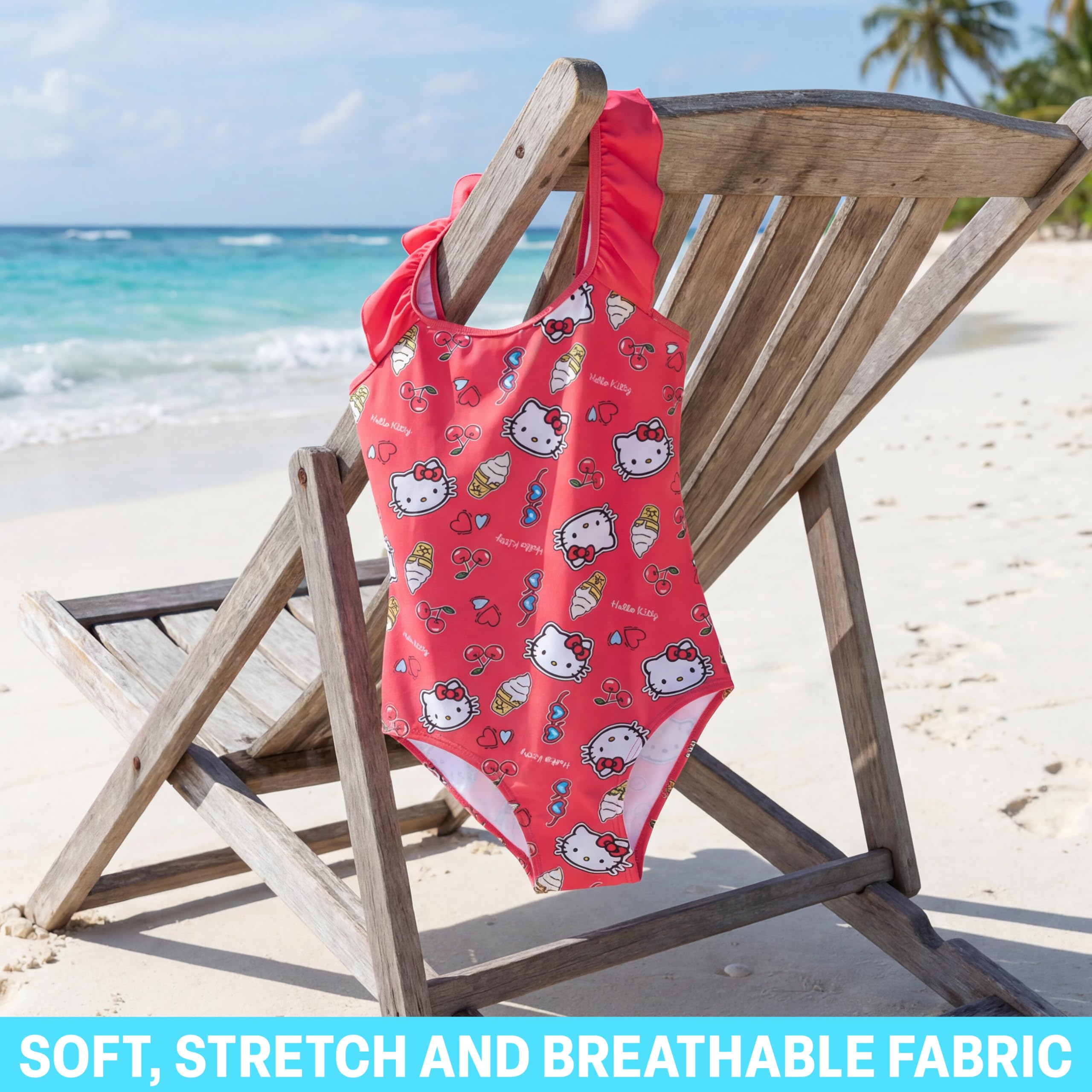 Hello Kitty Sanrio | Disney Stitch Bañador Niña UPF 50+, Bañadores Una Pieza con Volantes, Traje de Baño Verano Piscina Playa