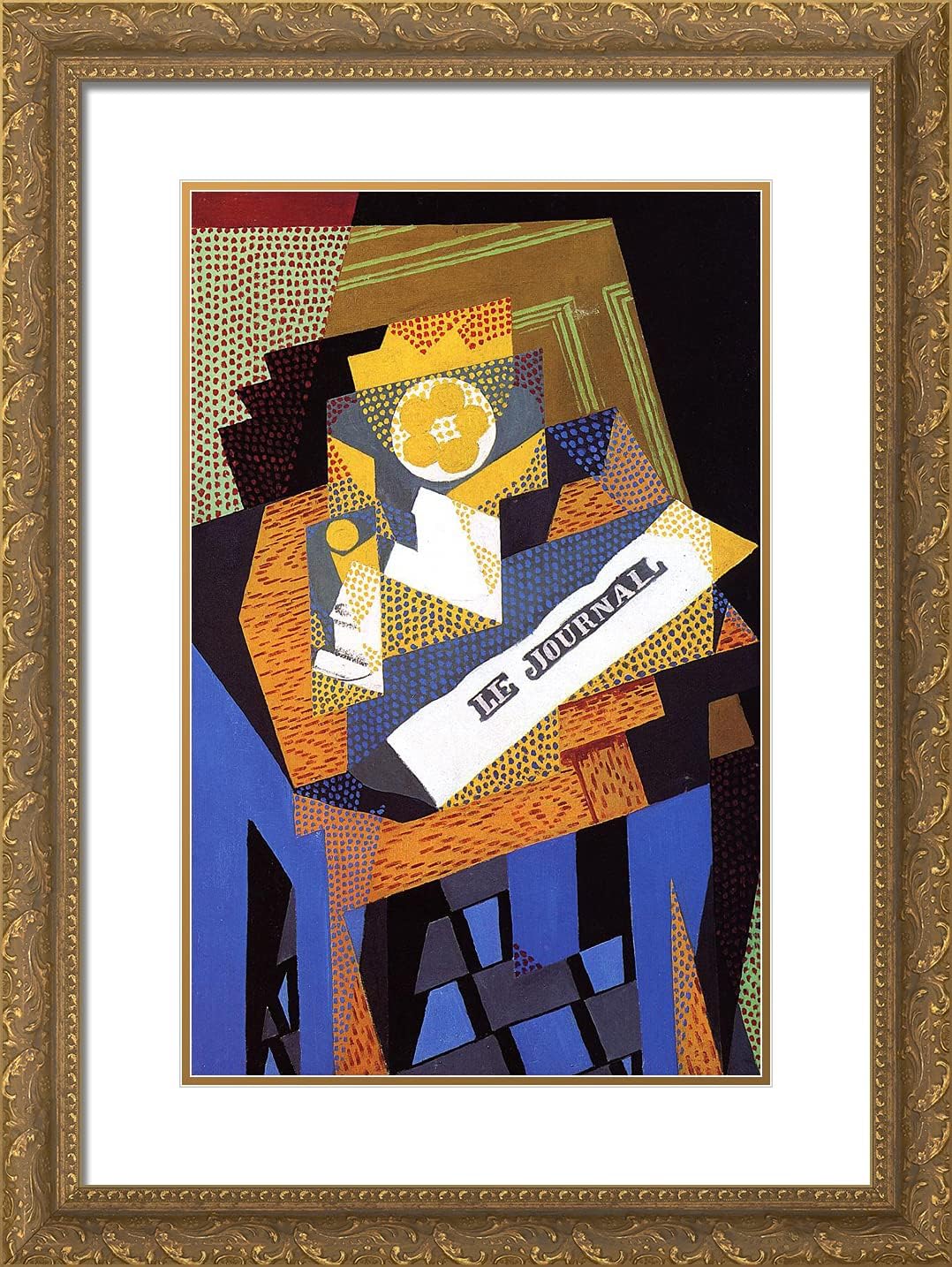 ArtDirect Gris, Juan 18x24 Gold Ornate Framed Art Print with Double Matting Titled: Newspaper and Fruit Dish