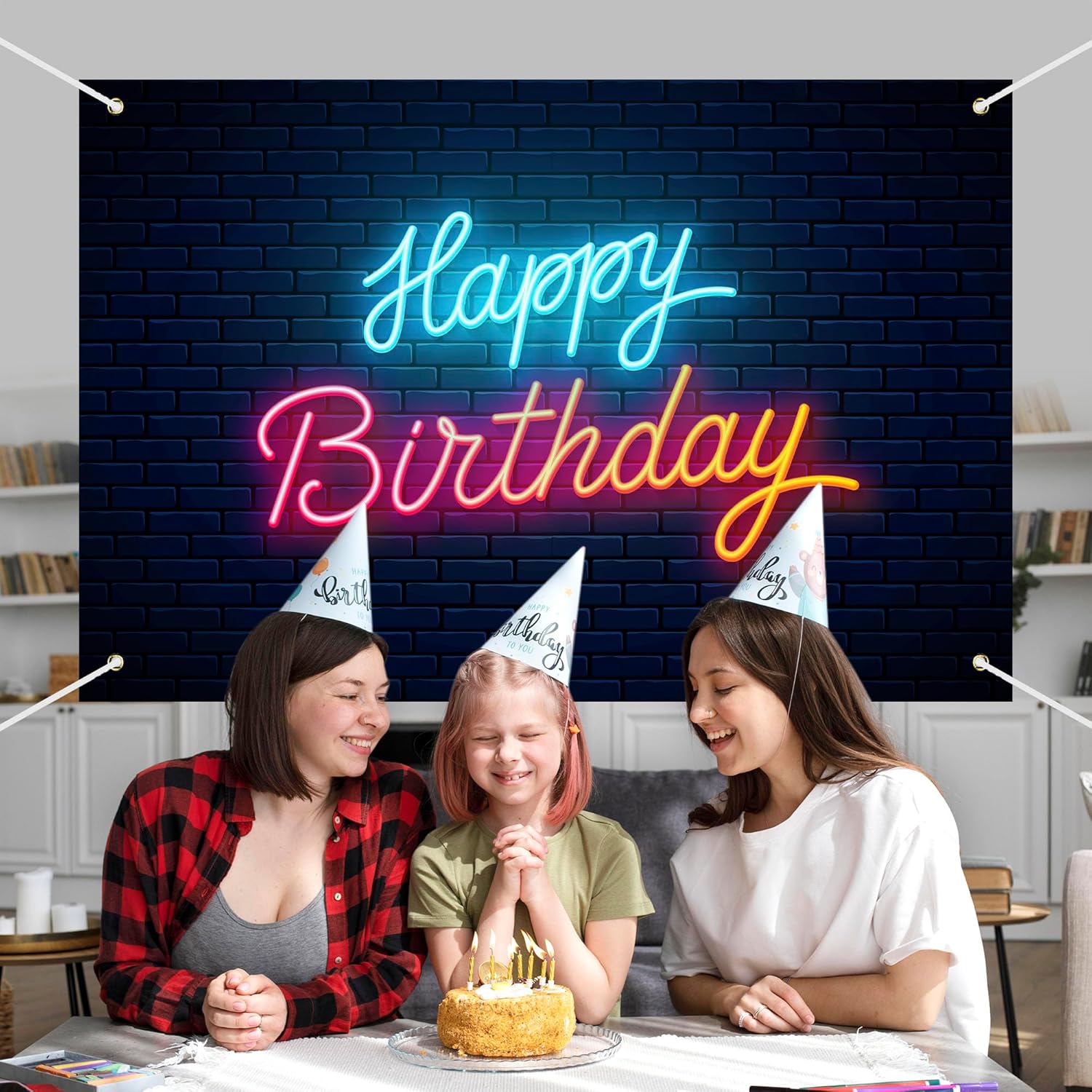 Neon Happy Birthday Backdrop Banner Cool Glow Neon Theme Background Decor for Men Women Boys Girls Birthday Party Let’s Glow Party Celebration Decoration Photo Booth Props Supplies 70.8x47.2in-BECKTEN - Image 5