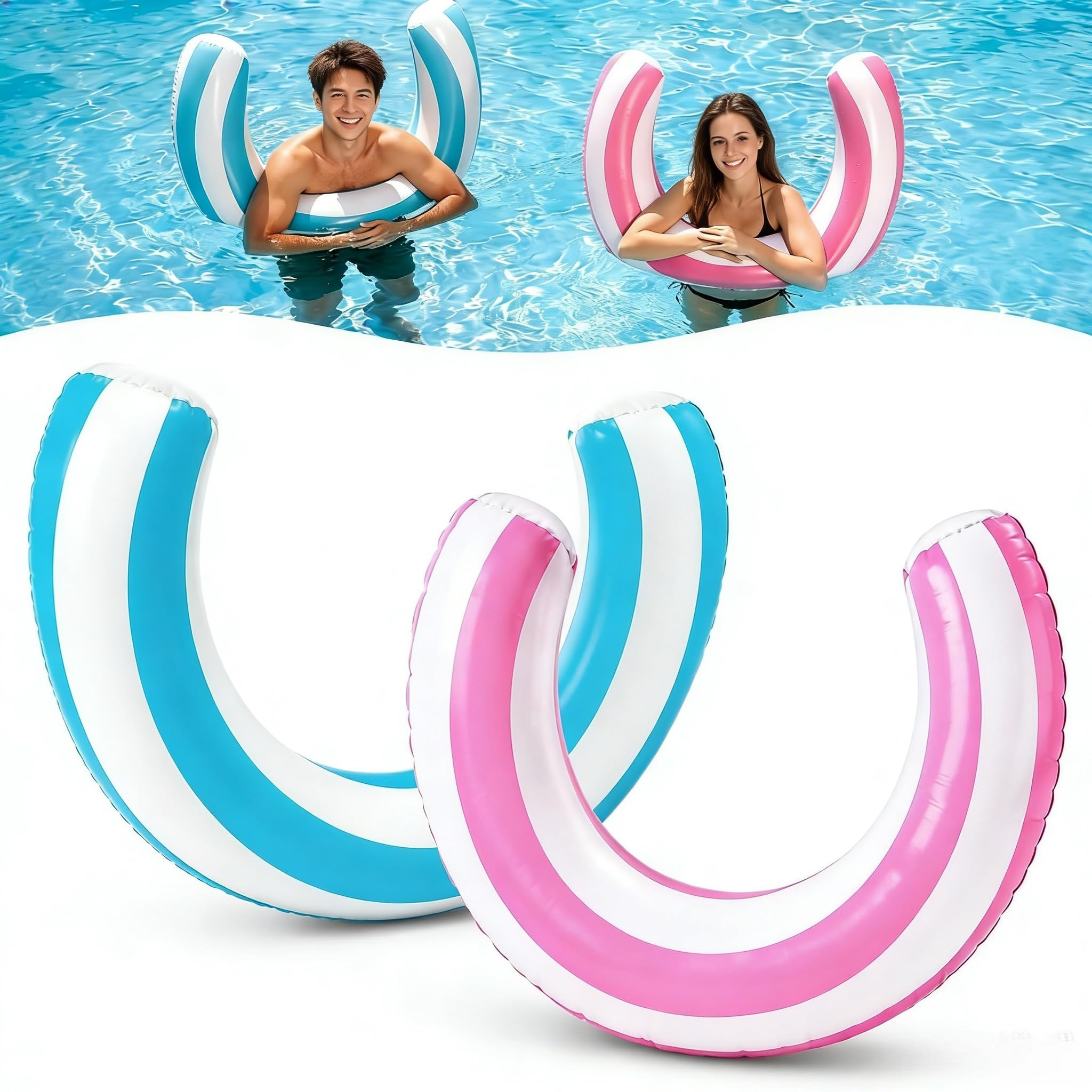 2 Pack Inflatable Pool Noodles, U-Shaped Striped Swimming Noodles for Adults，29x21 Inch