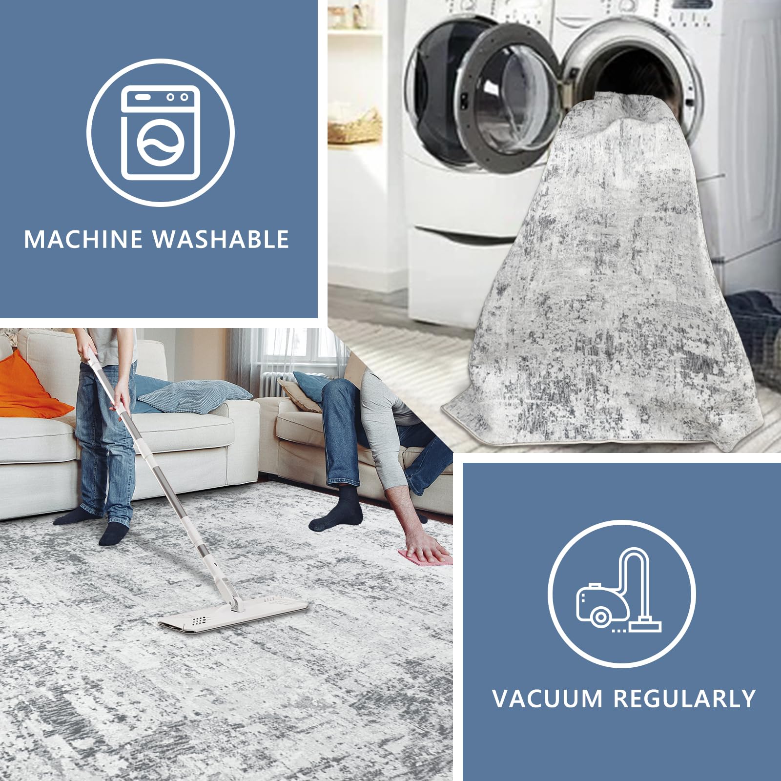 Capslpad 240x340cm Large Modern Abstract Rugs Living Room Non-slip Area Rug Short Pile Faux Wool Bedroom Carpet Lightweight Washable Minimalist Floor Carpet for Living Room Bedroom Office Decor Grey - Image 4