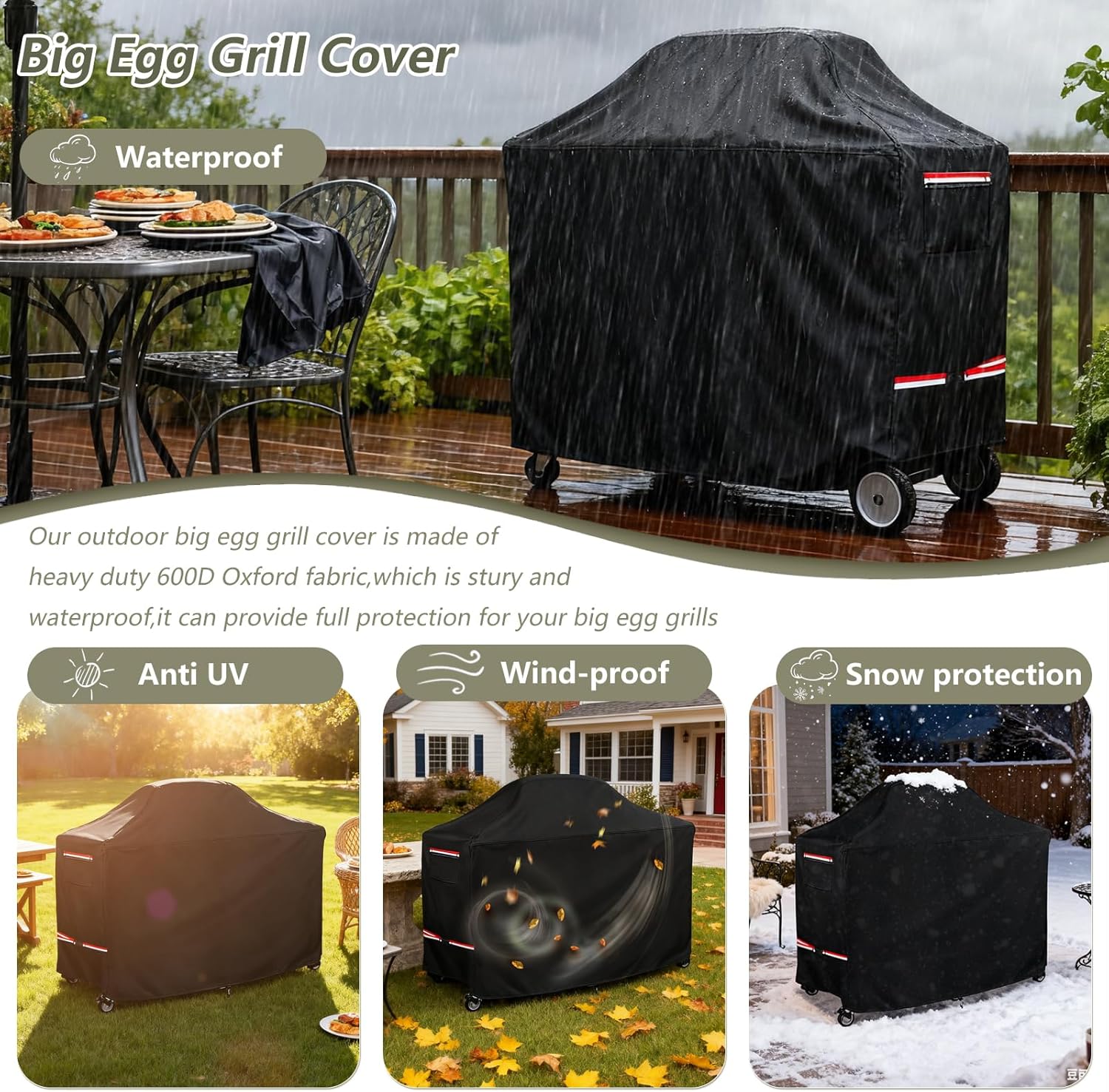 Bitubi 68 Inch Large Green Egg Big Grill Table Cover, Kamado Ceramic BBQ Grill Cover, Waterproof Heavy Duty Outdoor Grill Cover, BBQ Cover, Grill Cart Cover