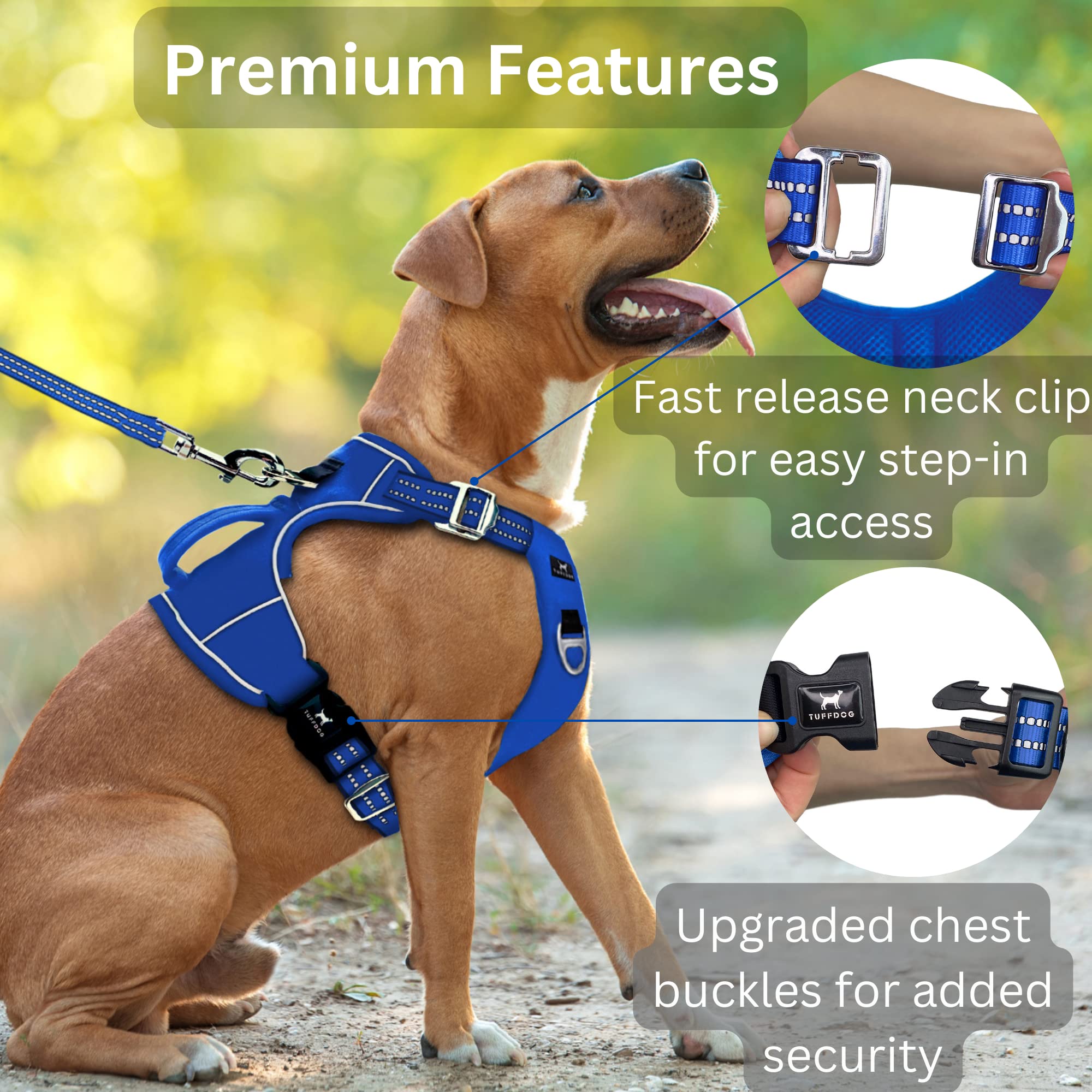 TUFFDOG Easy-Fit Dog Harness Large, Fast Release Neck Clip, Premium Padded Reflective No Pull Harness with Control Handle - Image 4