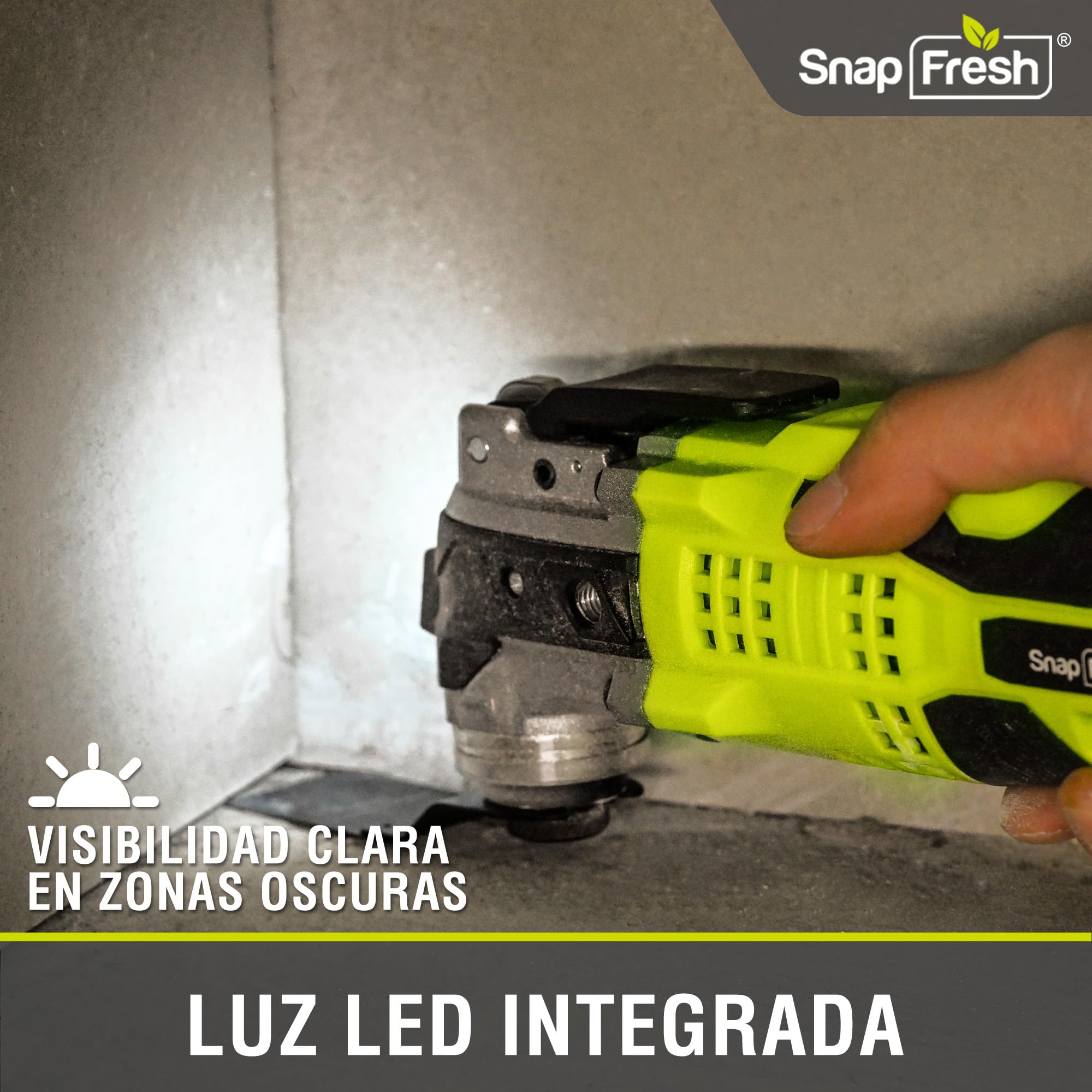 SnapFresh Herramienta Multifunción Oscilante Sin Cable 20V, 6 Velocidades Ajustables, Batería 2,0 Ah y Cargador Rápido, Ángulo de Oscilación 3,2°, 20 Accesorios para Corte, Lijado y Raspado