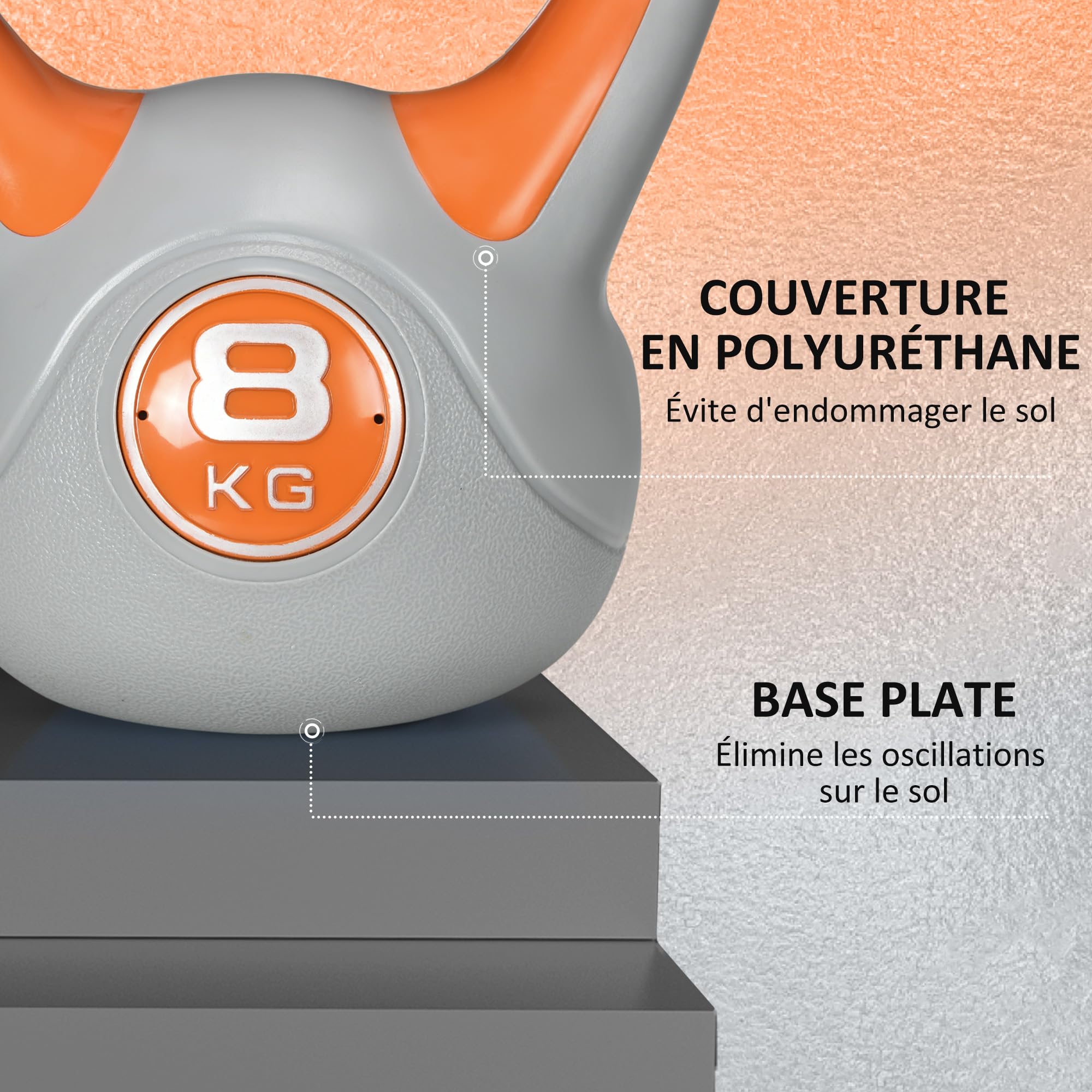 Kettlebell SPORTNOW - 8, 10 Ou 14 Kg, Poignée Ergonomique, Revêtement PU, Pour Fitness, Musculation, Gym