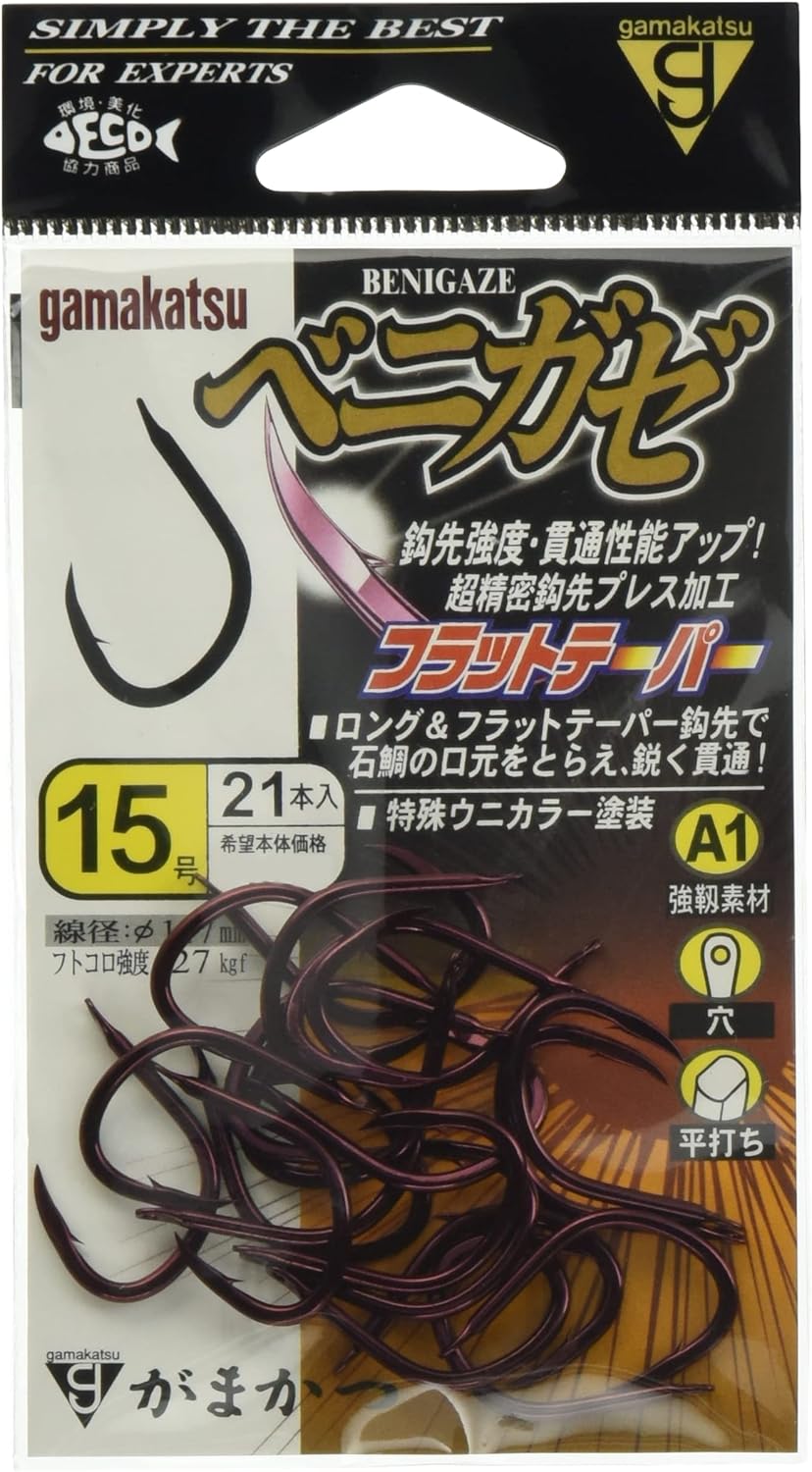 Gamakatsu 67373 Single Hook, A1, Benigaze, No. 15, 21 Pieces, Sea Urchin Color