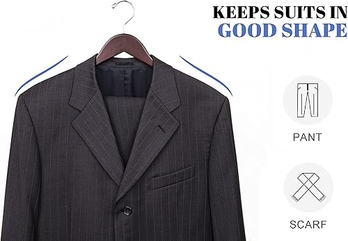 Miniatura 5 de Amber Home Perchas para abrigos de madera maciza, paquete de 20 perchas de madera con acabado de nogal suave con barra antideslizante para