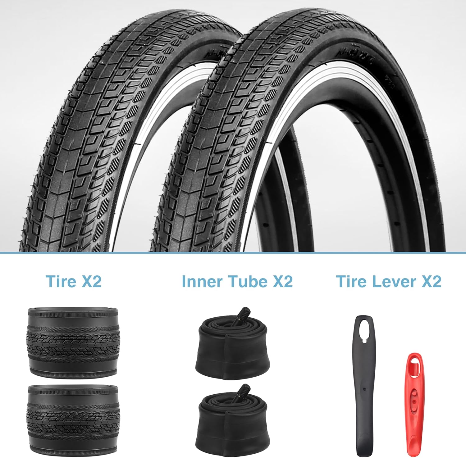 20/24/26x 1.75 Mountain Bike Tire Set,2 Pack Bike Tire Replacement Kit with AV35mm Inner Tubes Valve and Bike Tire Levers,for Mountain Bike/BMX/E Bike/Kids Bike