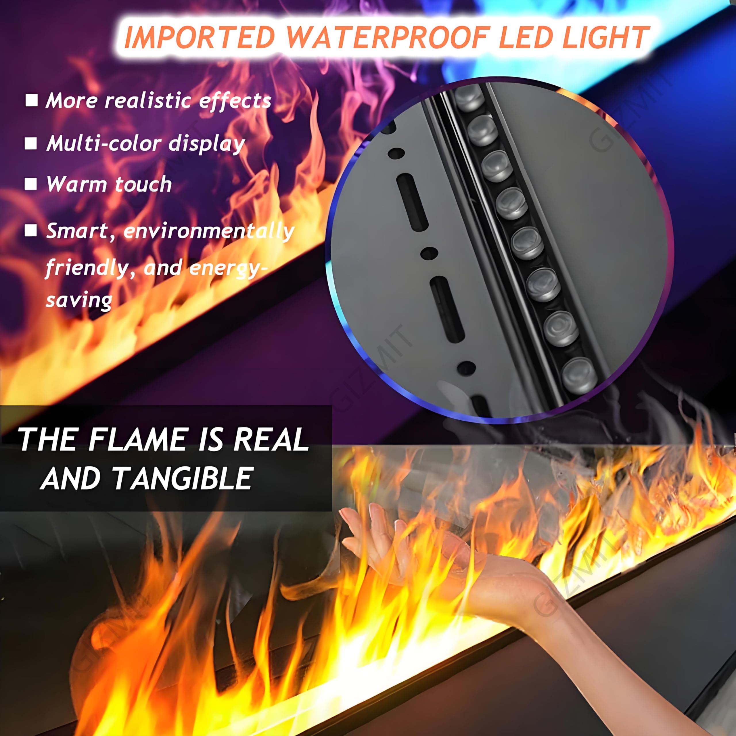 Chimenea de Vapor Eléctrica 3D, 16 Millones de Colores, Control Táctil/Remoto, Llenado Automático, 120cm