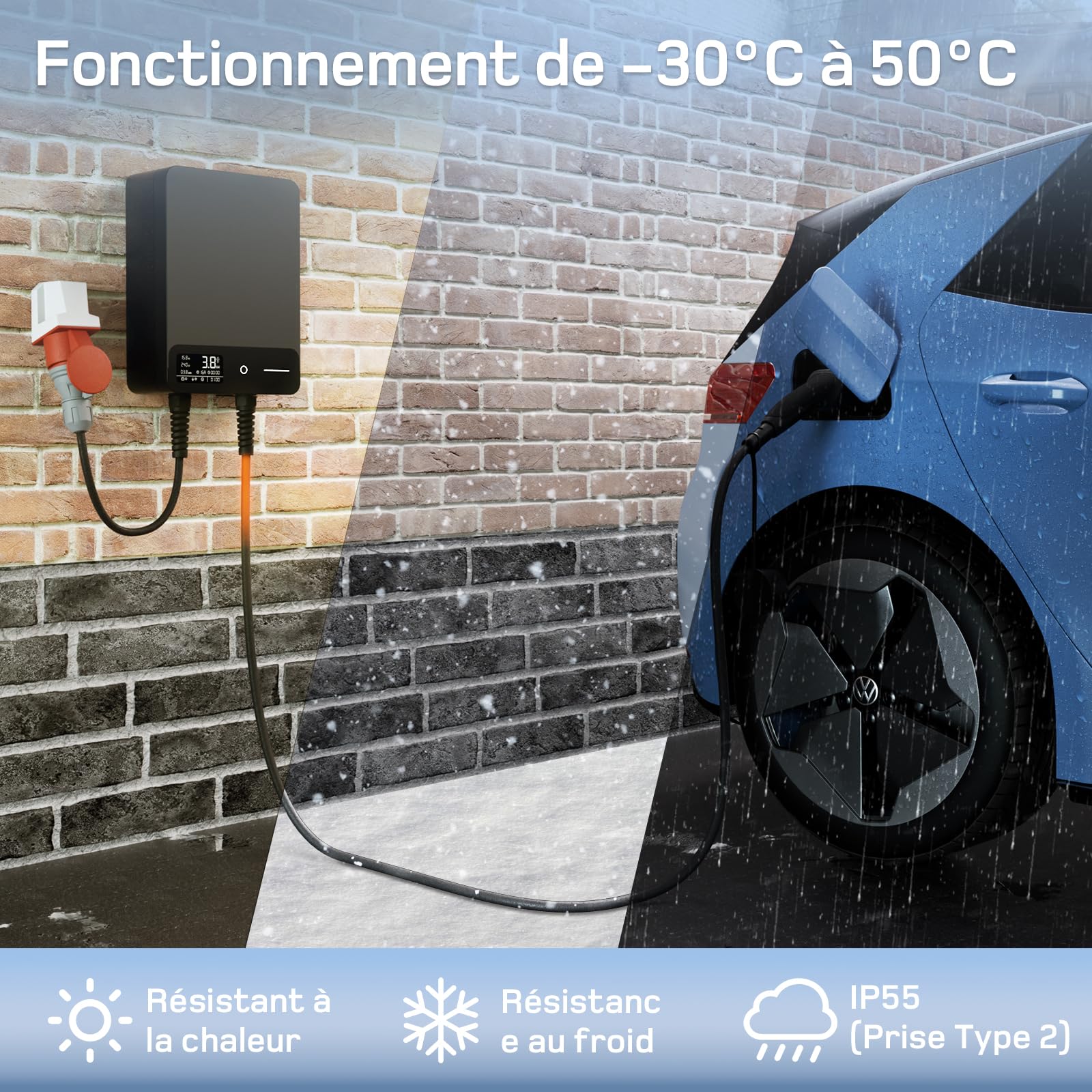 dé Câble de Recharge Type 2 extrémité Ouverte 7kW [1-Phase| 10m| 32A] pour Wallbox/Câble de Remplacement pour Station de Recharge