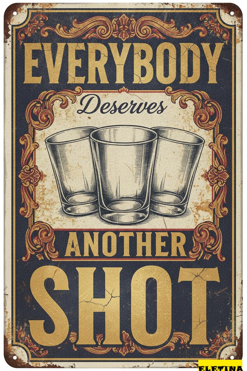 Everybody Deserves Another Shot Vintage Bar Tin Sign Funny Beer Wall Decor Man Cave Speakeasy Home Bar Gift 8x12in