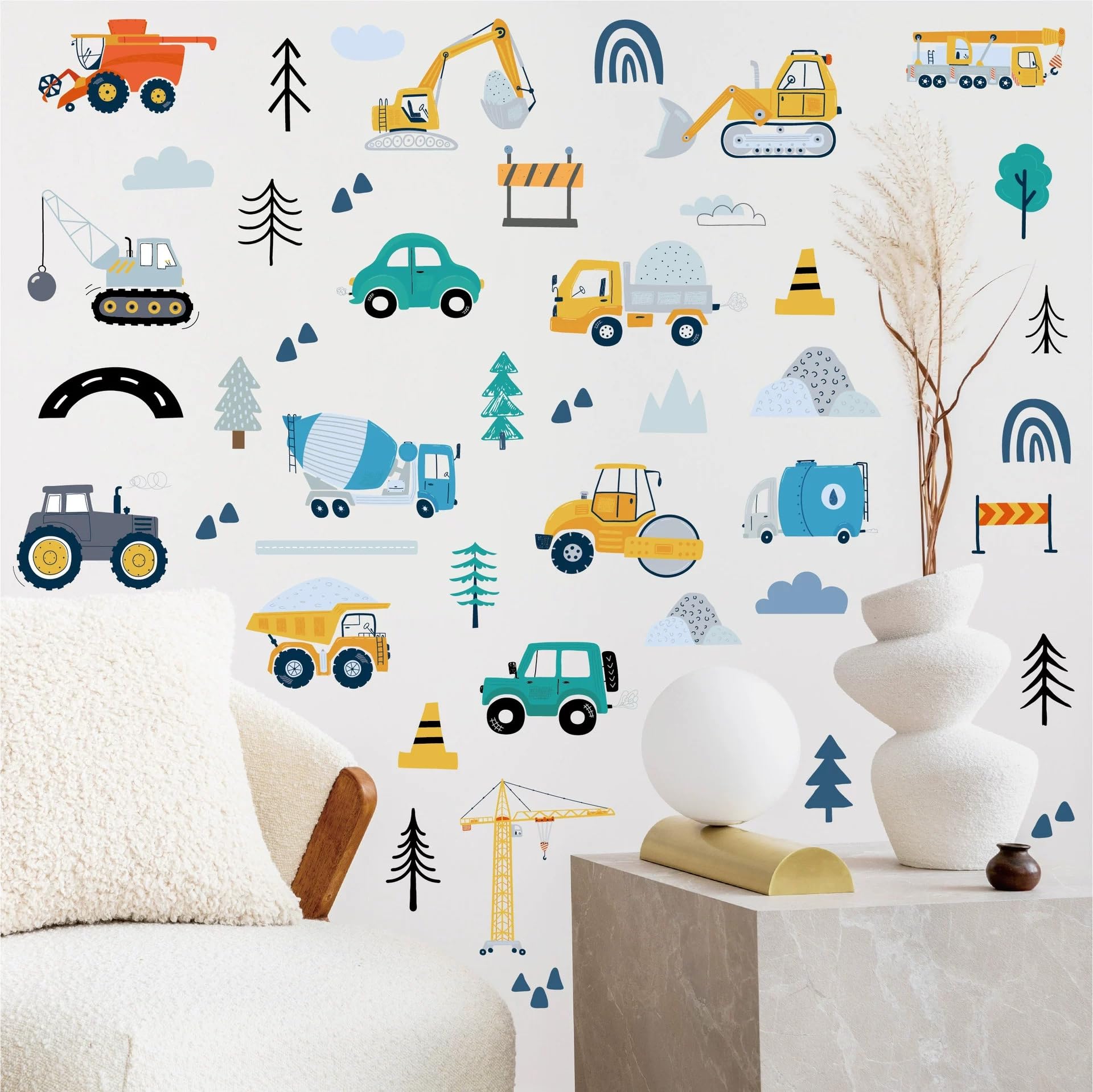 90PCS Transportation Car Wall Stickers,Construction Vehicles Digger Wall Decals for Living Room Kids Boys Bedroom Nursery Home Decor,Art murals Wallpaper Peel and Stick Removable Decoration - Image 2