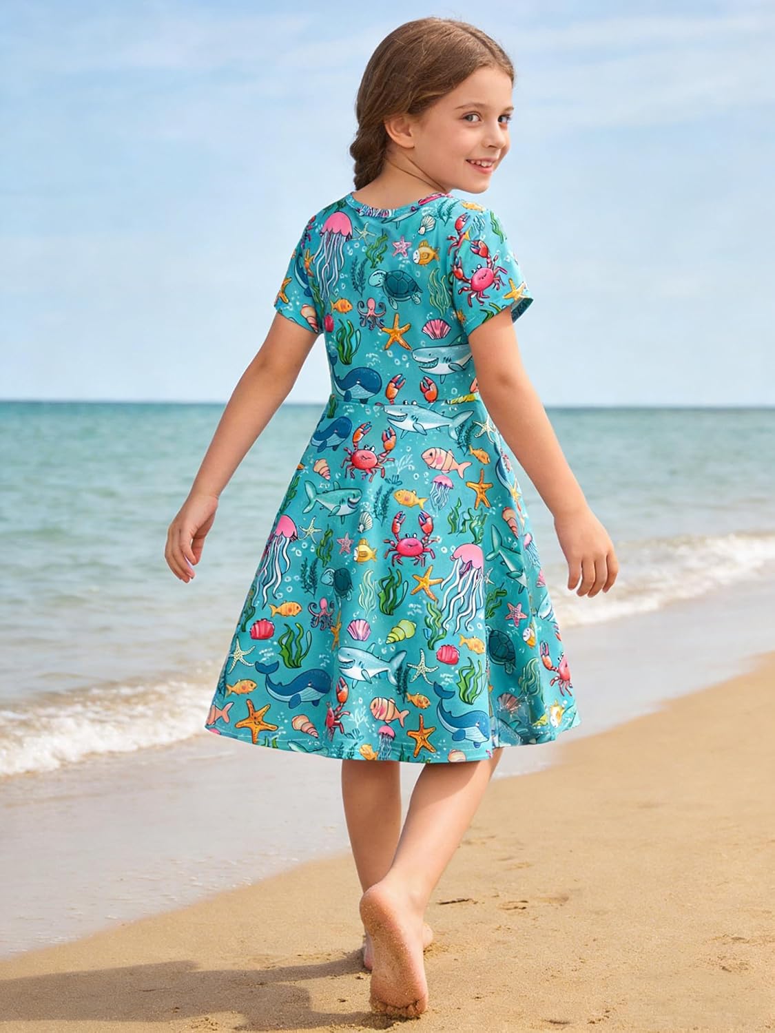 RAISEVERN Little Girls Dress Short Sleeve Summer Sundress for 2-9Y Dresses image 4