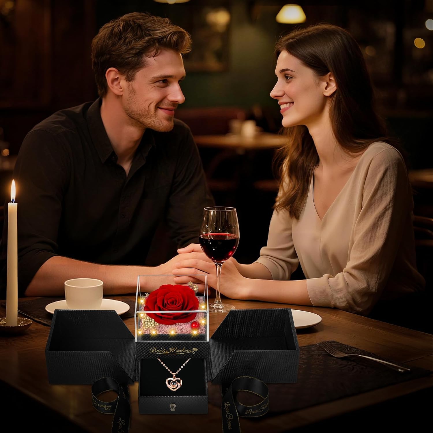 Valentines Day Rose Gifts for Her Women Mom Grandma,Light Up Fresh Flowers for Delivery,Birthday Gifts for Women,Preserved Rose Flowers with Necklace,Mothers Day Mom Gift for Her Anniversary - Image 3