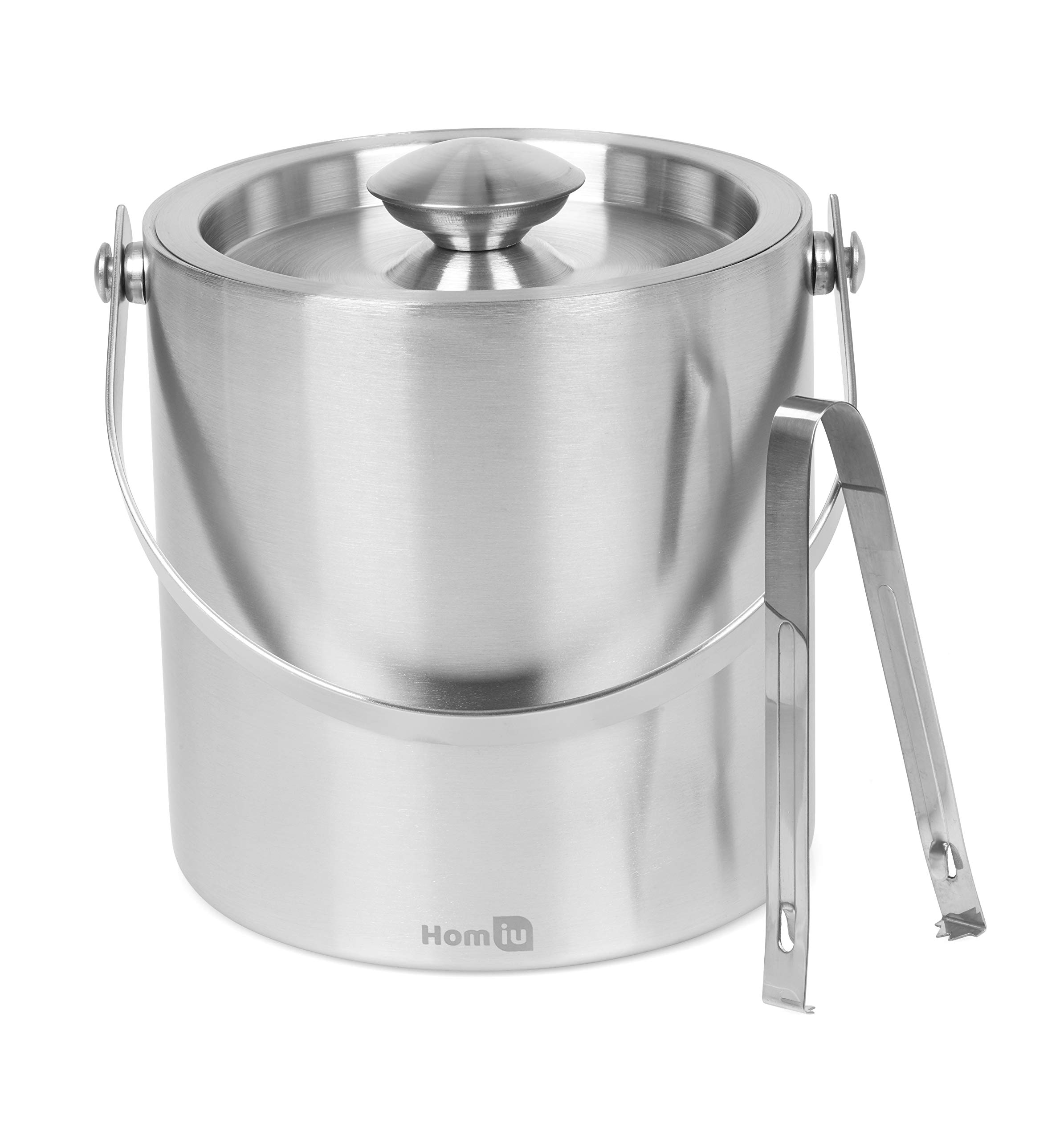 Buy Homiu Ice Bucket with lid and tongs Stainless Steel Double Wall 1.5