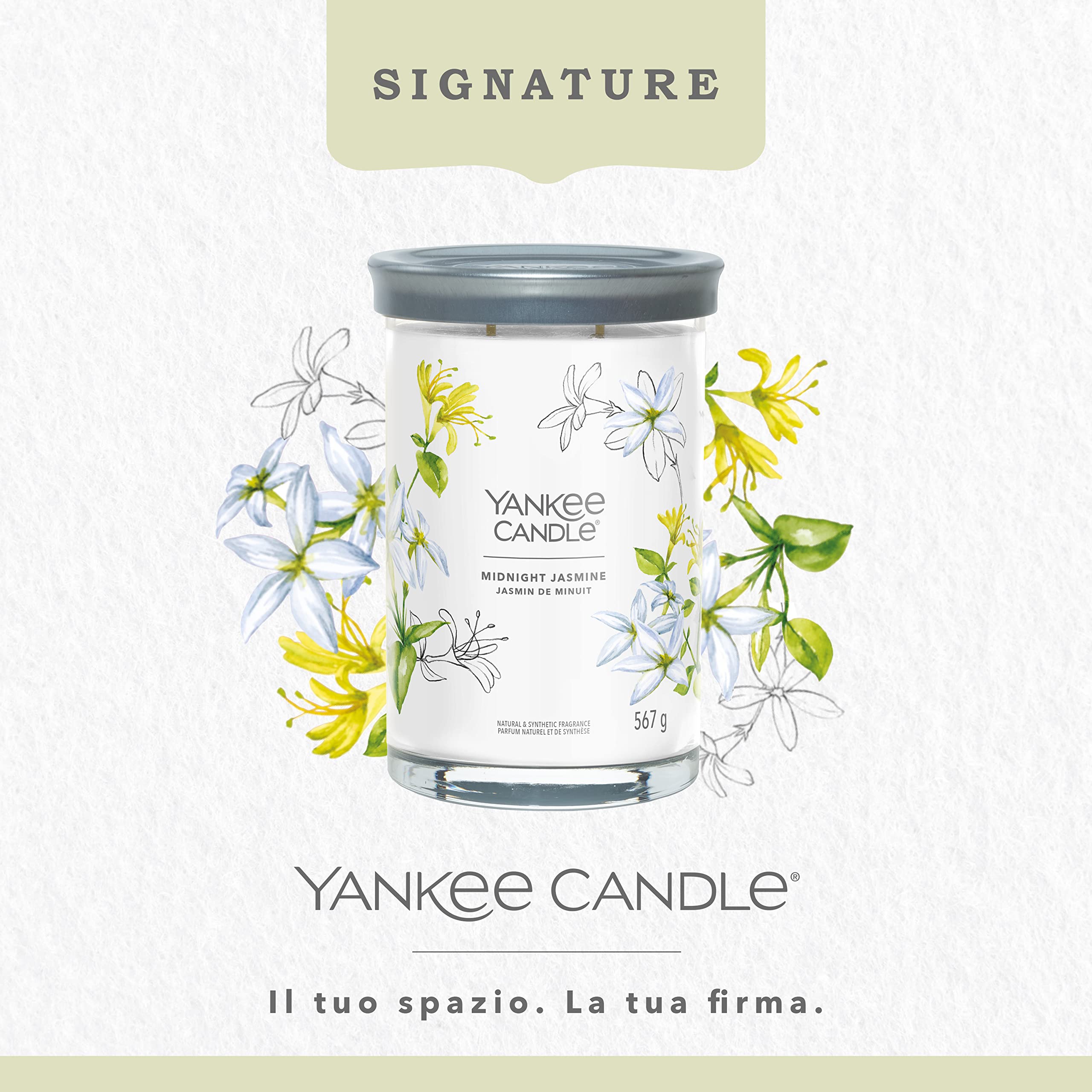 Yankee Candle Signature Candela Profumata, Gelsomino di Mezzanotte in Tumbler Grande, Candele di Miscela di Cera di Soia Lunga Durata, Regalo per le Donne