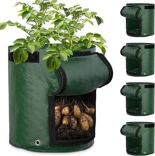 Miniatura 9 de GreatBuddy Bolsas de cultivo de patatas de 10 galones, paquete de 4, macetas de tela gruesa de polietileno para plantas, ventanas de cosecha y asas