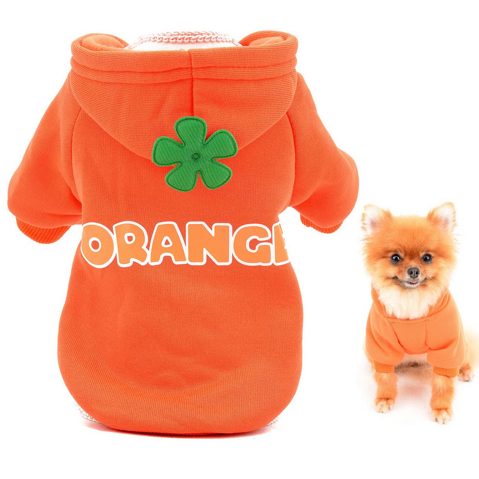 SMALLLEE_LUCKY_STORE Fruit Fleece Hoodie for Small Dogs, Orange, S