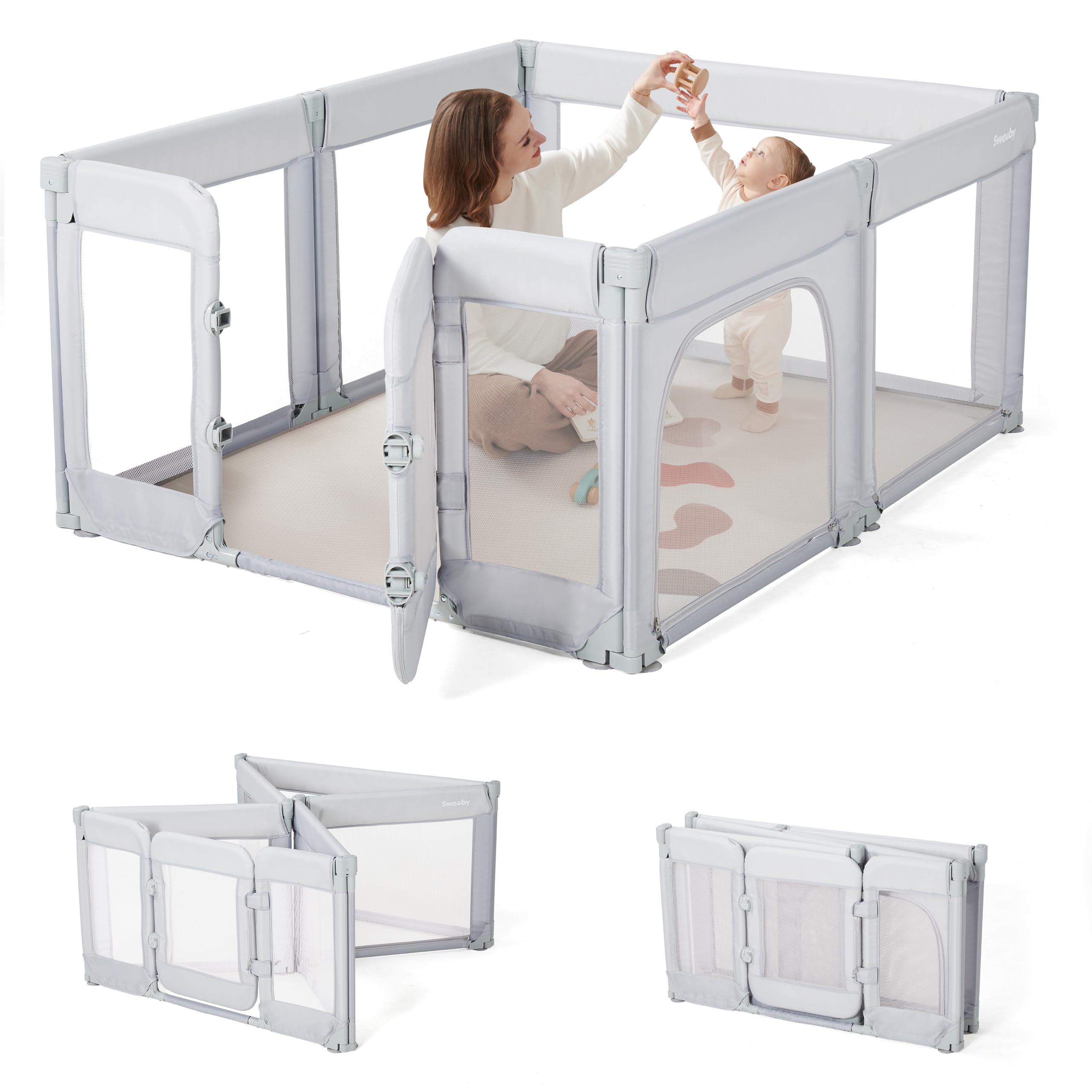 Amazon.co.jp: Sweeby ベビーサークル 折りたたみ式 大型ドア付き 室内