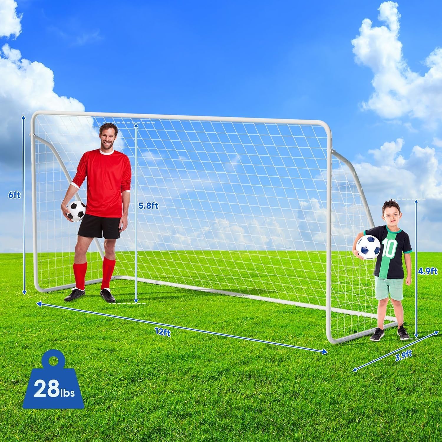 LIFERUN 12x6 FT Portable Soccer Goal for Backyard, Adult & Kids Soccer Goal with Heavy Duty Steel Frame, Net and Ground Stakes, for Home School Practice Training Aid Soccer Field Equipment