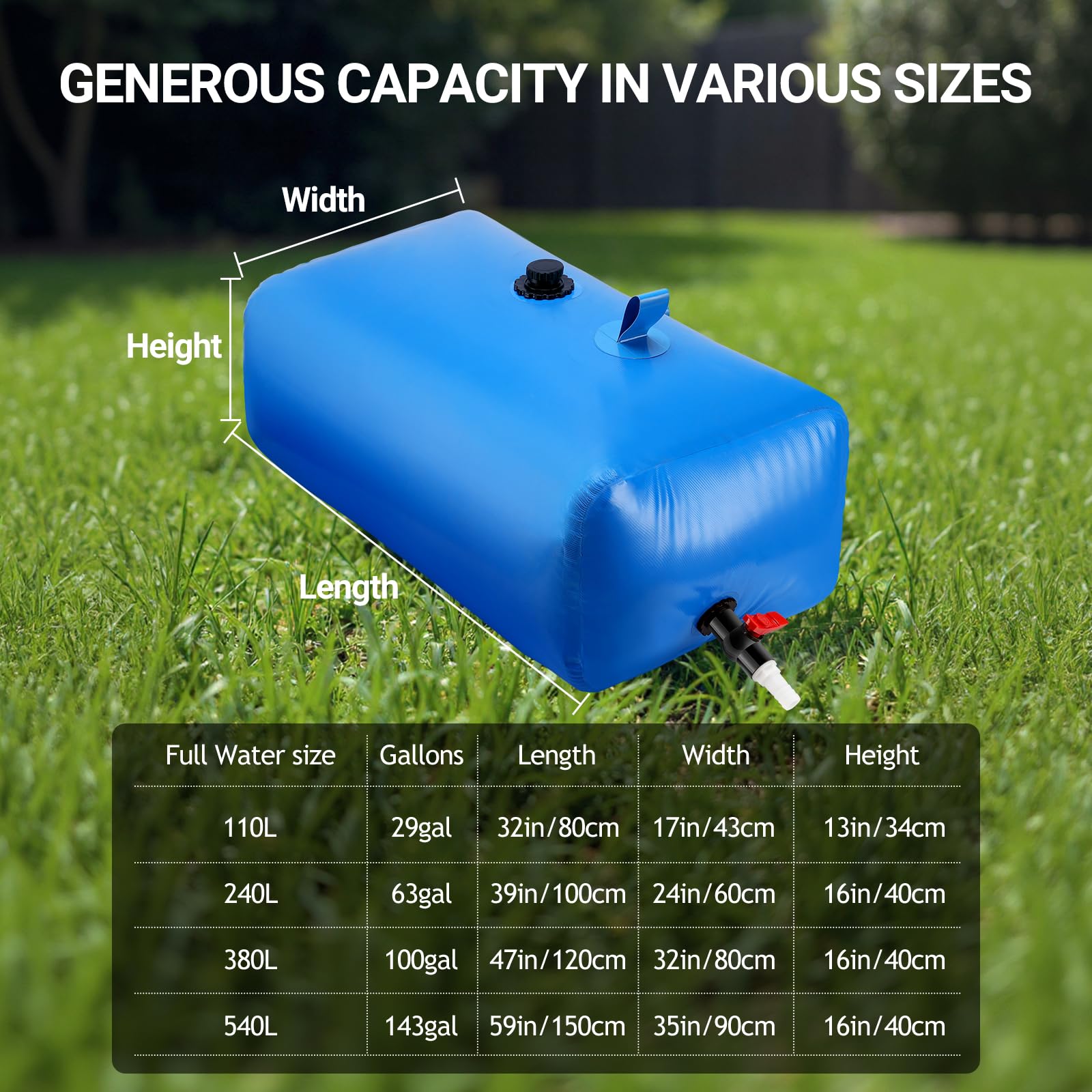 Faltbarer Wassertank 240 L/63 Gallonen mit verstärkten Griffen – Tragbarer Wassertank mit großem Fassungsvermögen für Dürrevorsorge, Brandschutz, landwirtschaftliche Bewässerung und Outdoor-Einsatz