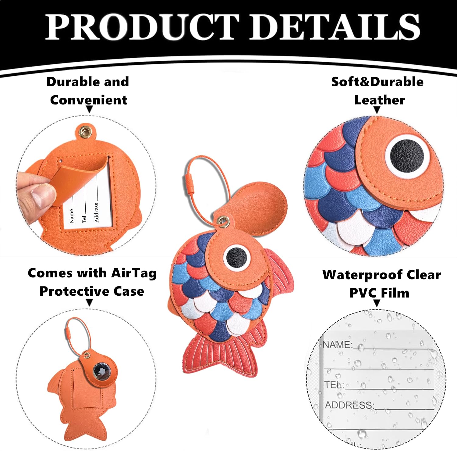 PU Leather Luggage Tag with Airtag Holder Case Set and Name ID Label image 2