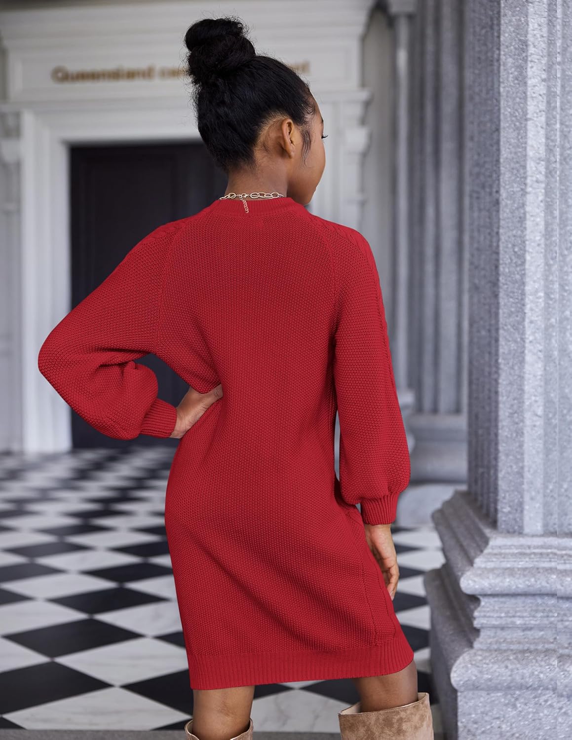 Arshiner Girl's Sweater Dress Puff Long Sleeve Casual Cable Knit Pullover Fall Dresses for 6-12 Years - Image 7