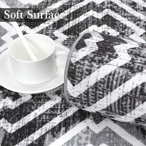Miniatura 15 de COZYLOOM Alfombra marroquí vintage de 8 x 10 pies para sala de estar, antideslizante, lavable, alfombra retro con estampado geométrico moderno, gris