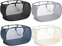 Vista 21 de Cestas de lavandería plegables duraderas, cesta de lavandería desplegable de malla con bolsillo lateral, cesta de ropa plegable con asas