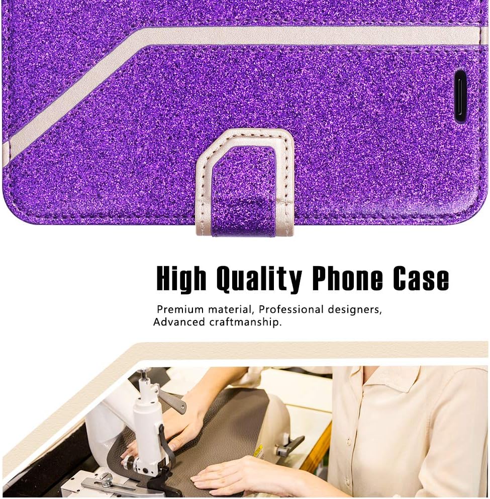iPhone Xs Max (6.5") 2018 Case, Toplive Premium PU Leather Wallet Case with [Makeup Mirror] and Hand Strap for iPhone Xs Max (6.5") 2018, Bling Purple