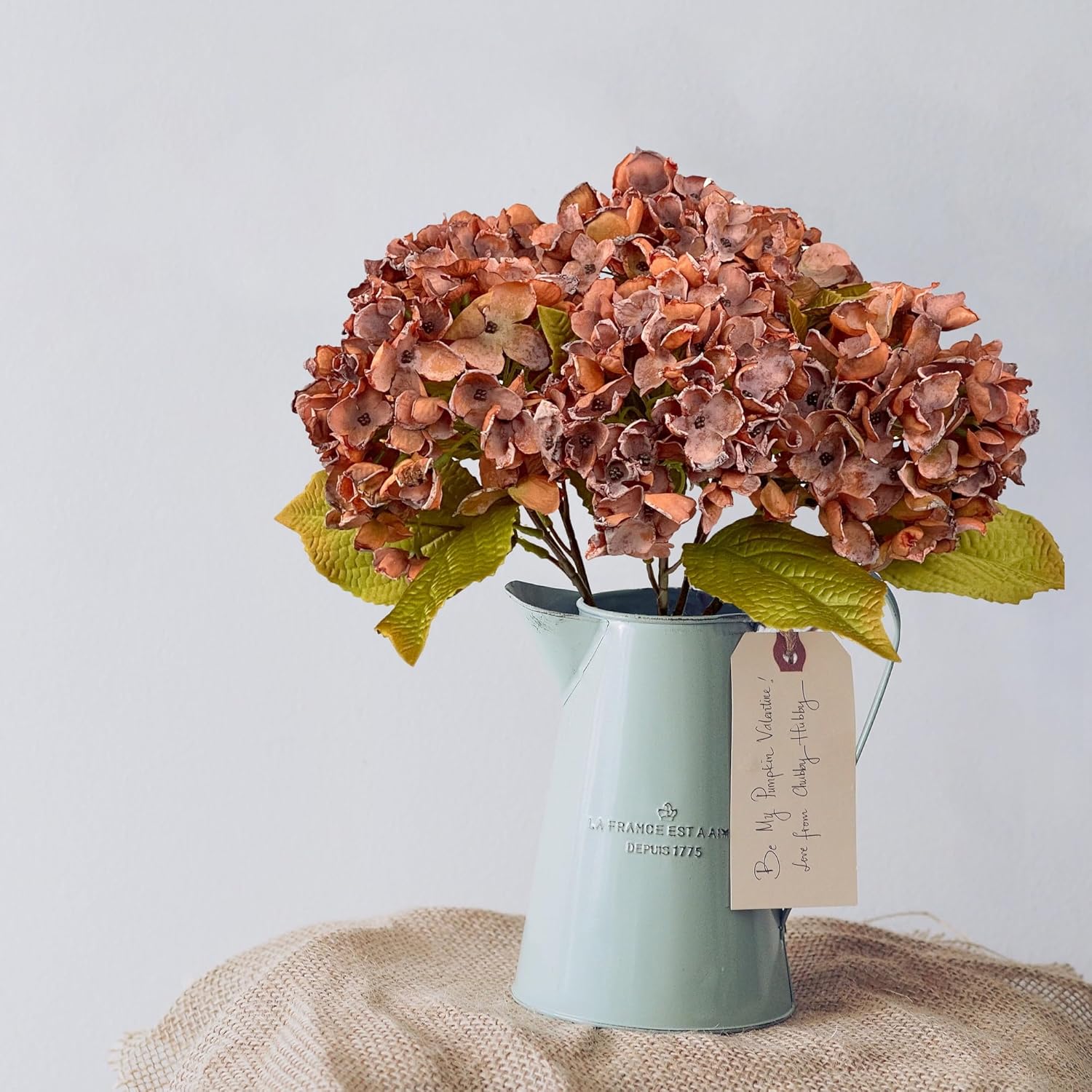 TOPIA Silk Fall Flowers Artificial Silk Dried Hydrangea Flowers Fall Hydrangeas Bouquet Autumn Florals Decorations for Office and Home(6 PCS) (Orange) - Image 6