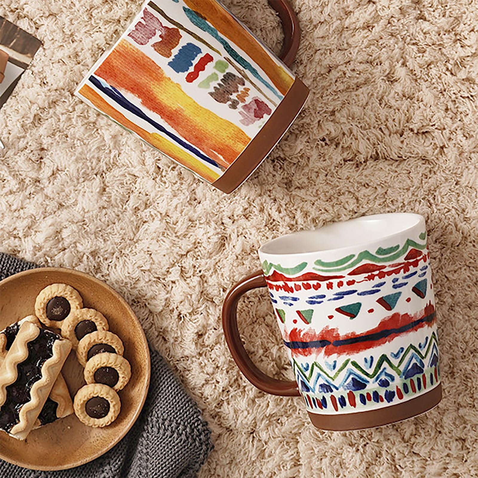 Kreative Handbemalte Kaffe Becher, Trinkbecher mit Henkel, Retro & Stilvoll, Rutschfest & Verbrühungssicher, Ein Tolles Geschenk für Zuhause und Das Büro(Natural4)